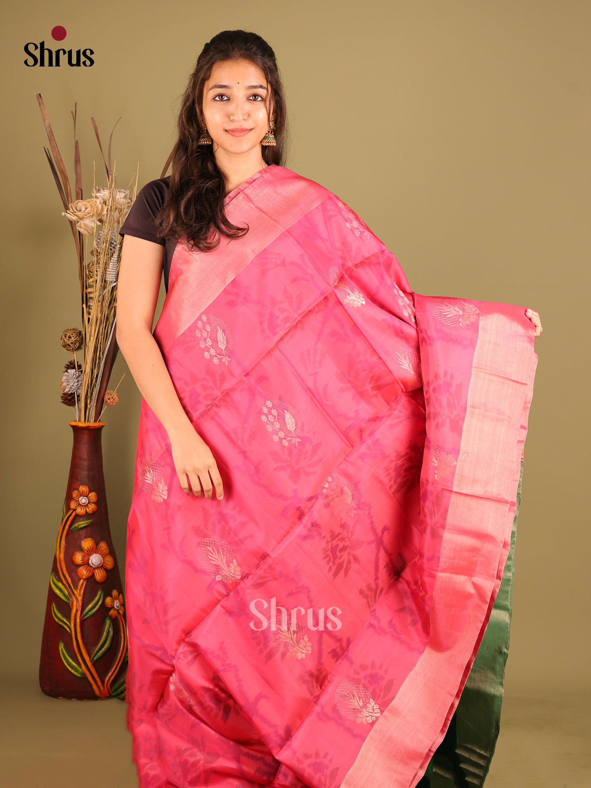 Pink & Green - Softsilk-halfpure Saree 1