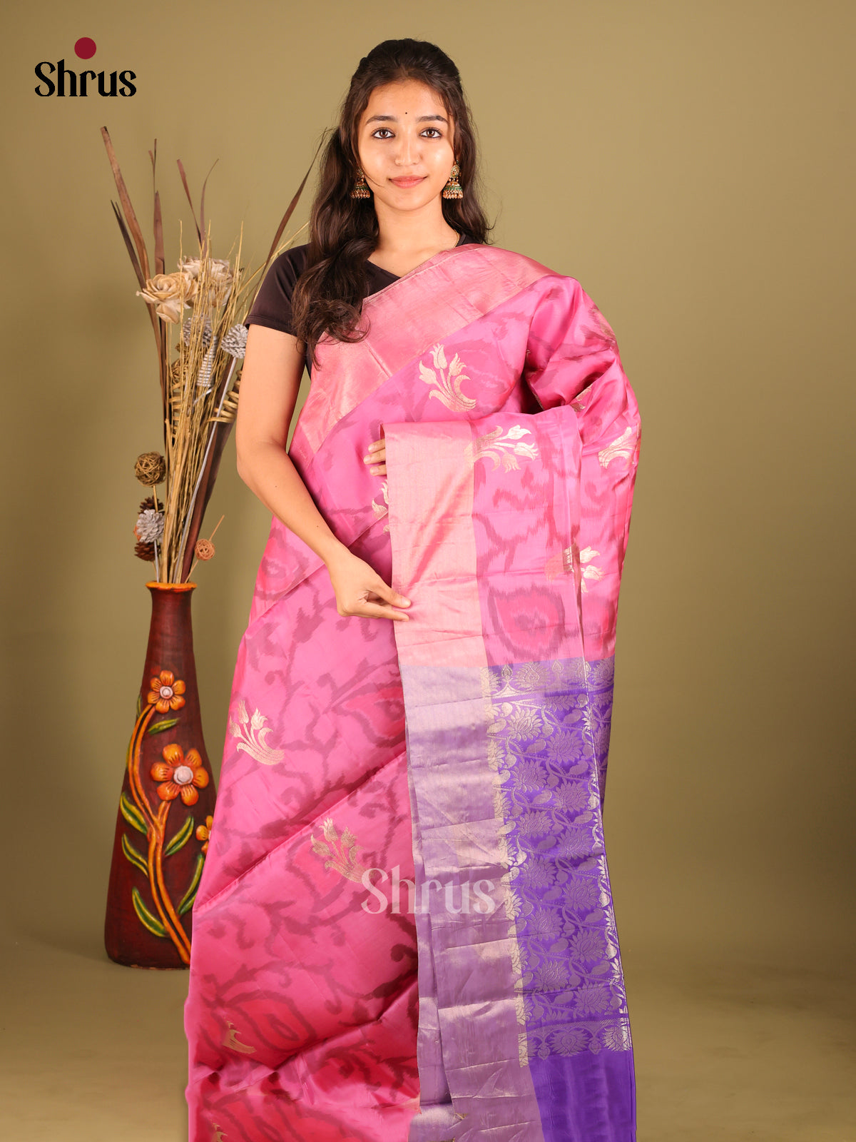 Pink & Purple - Softsilk-halfpure Saree - Shop on Shrus.com