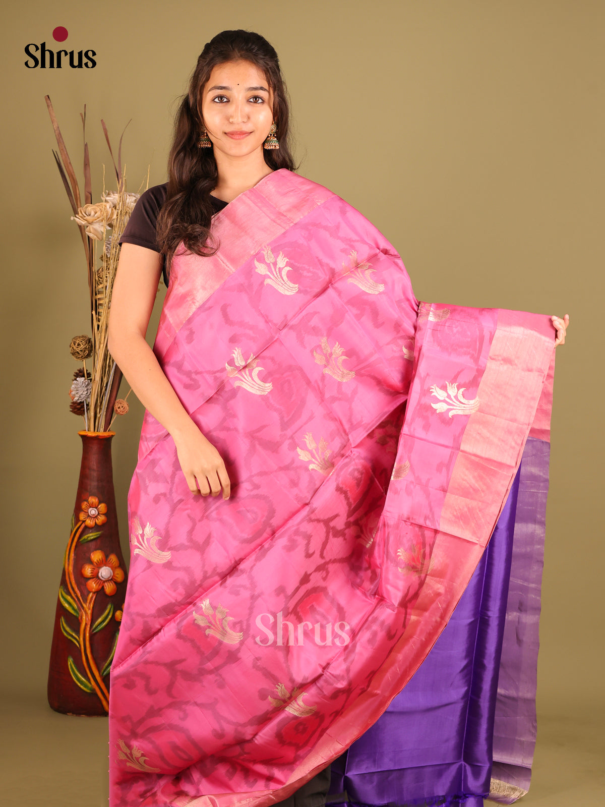 Pink & Purple - Softsilk-halfpure Saree - Shop on Shrus.com