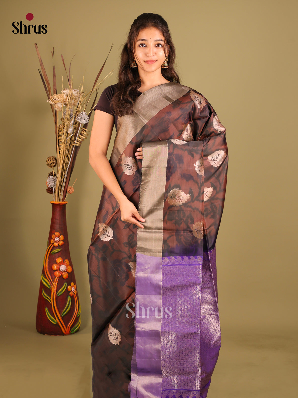 Brown & Purple - Softsilk-halfpure Saree
