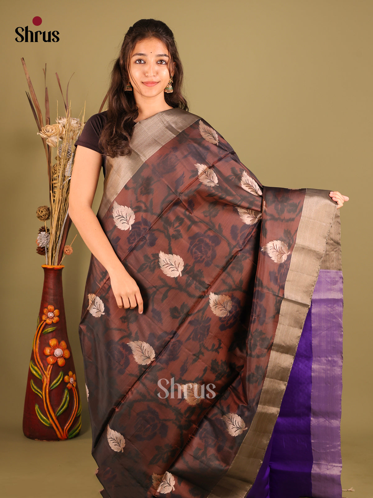 Brown & Purple - Softsilk-halfpure Saree