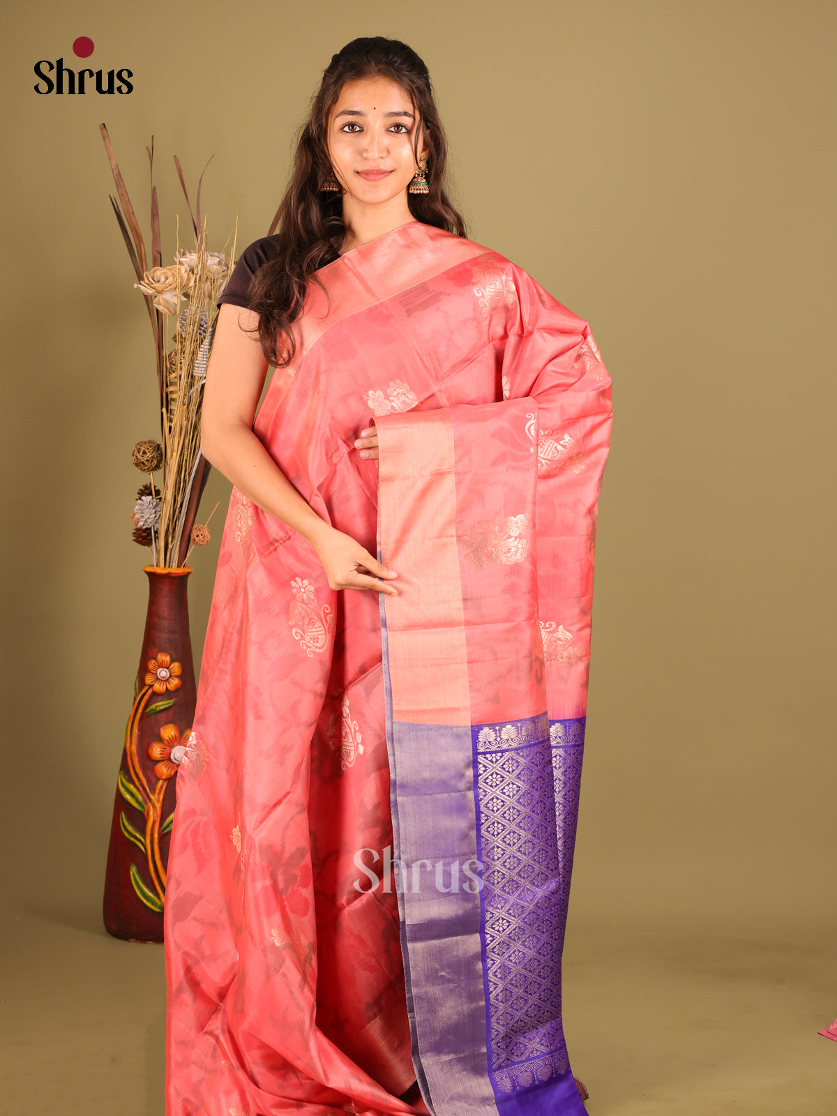 Pink & Blue Softsilk-halfpure Saree