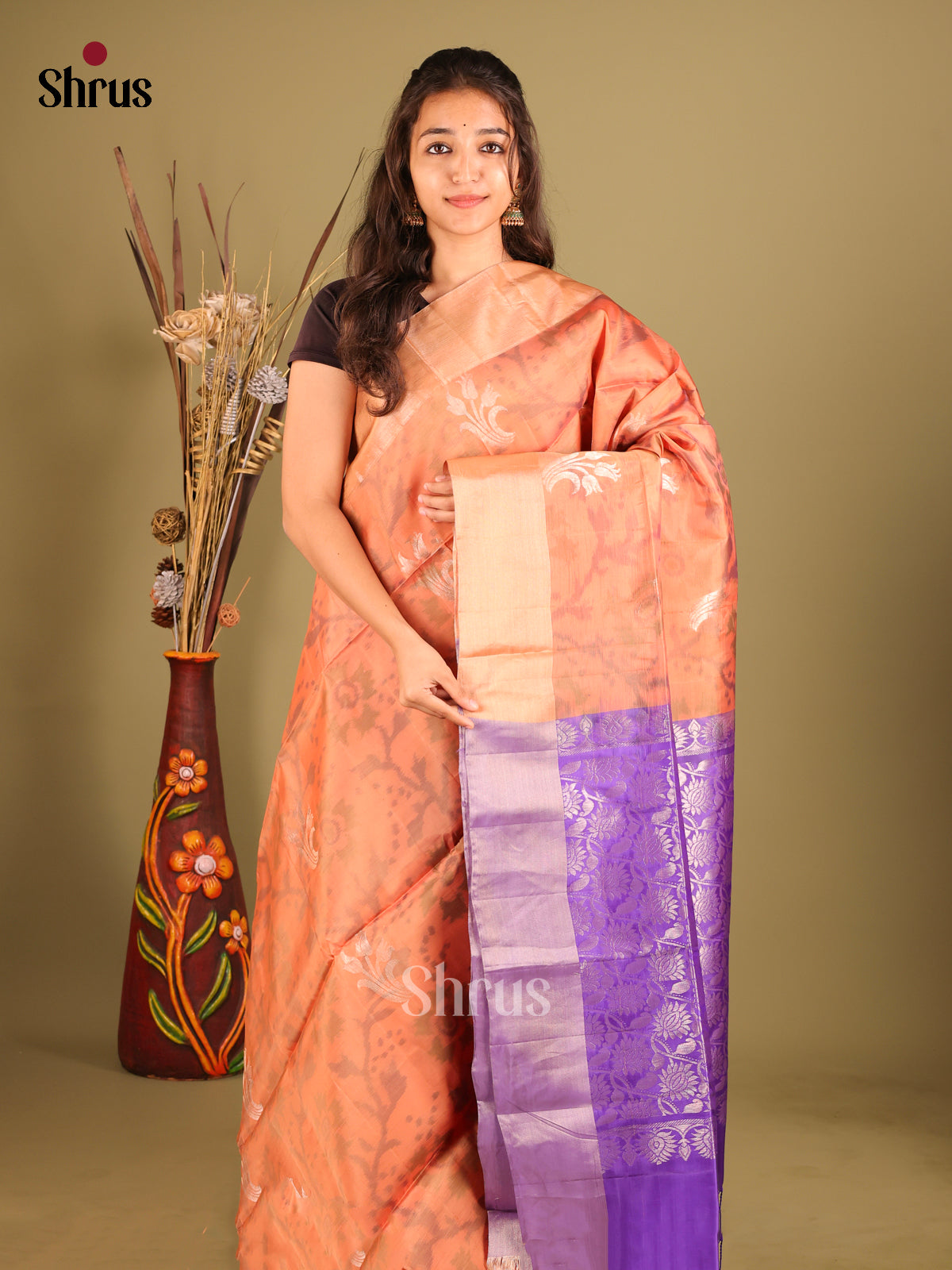 Brown & Violet - Softsilk-halfpure Saree