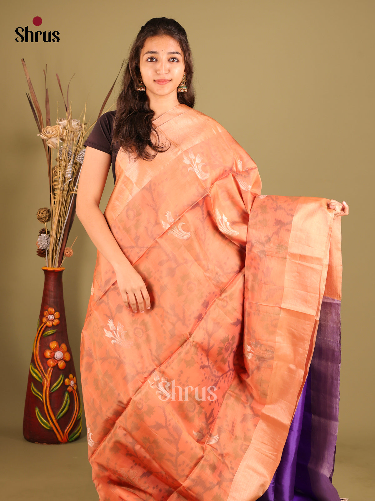 Brown & Violet - Softsilk-halfpure Saree