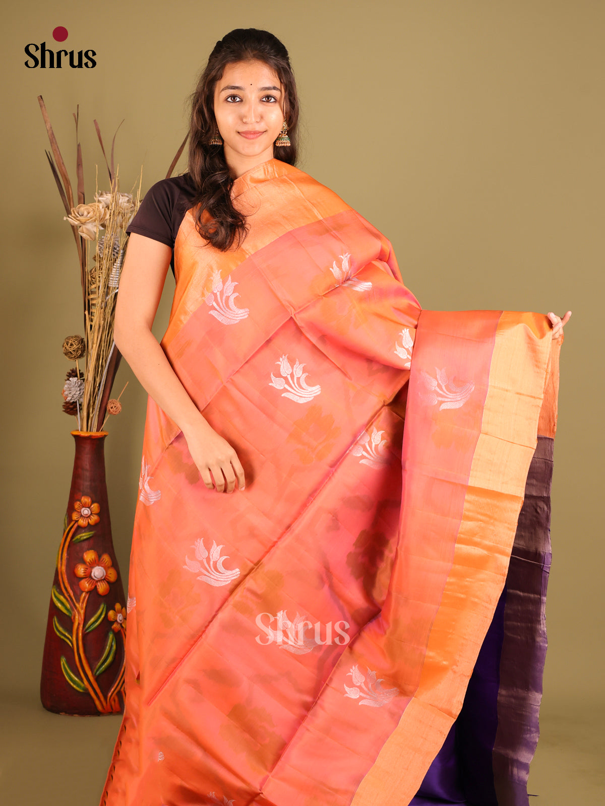 Orange & Violet- Softsilk-halfpure Saree 1