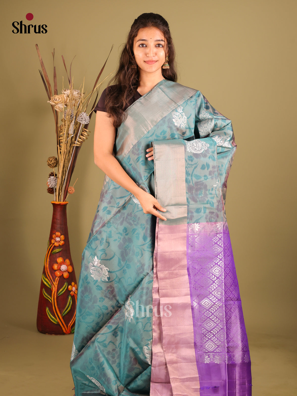 Grey Green& Purple - Softsilk-halfpure Saree - Shop on Shrus.com