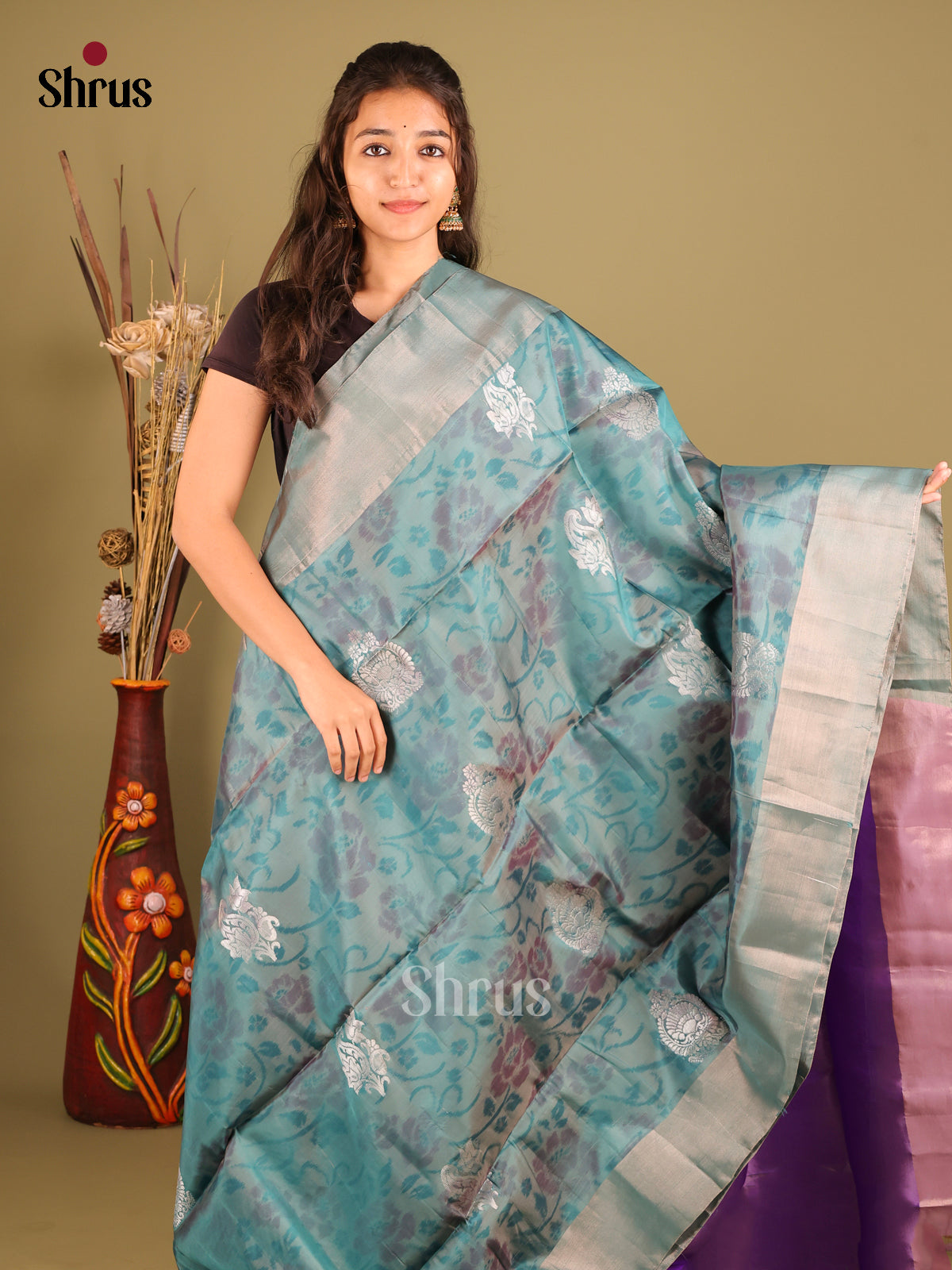 Grey Green& Purple - Softsilk-halfpure Saree - Shop on Shrus.com