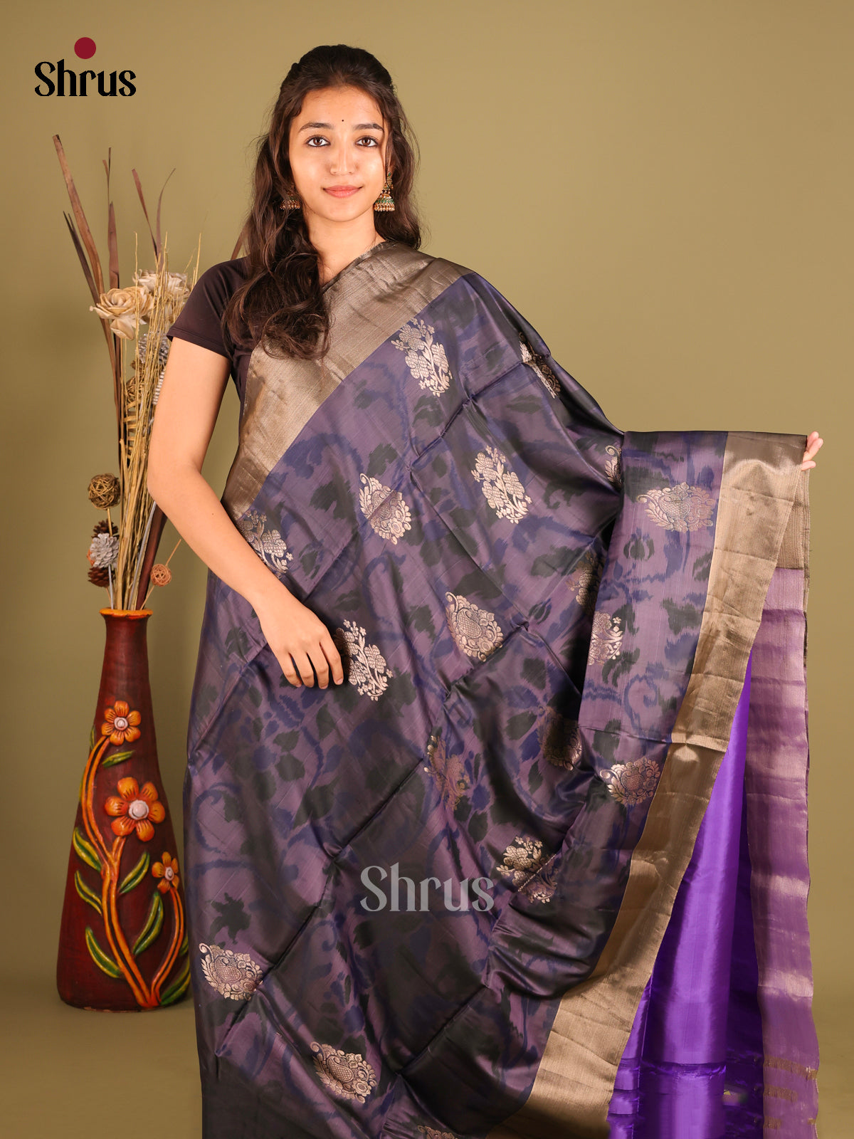 Dark Lavender & Purple- Softsilk-halfpure saree 1