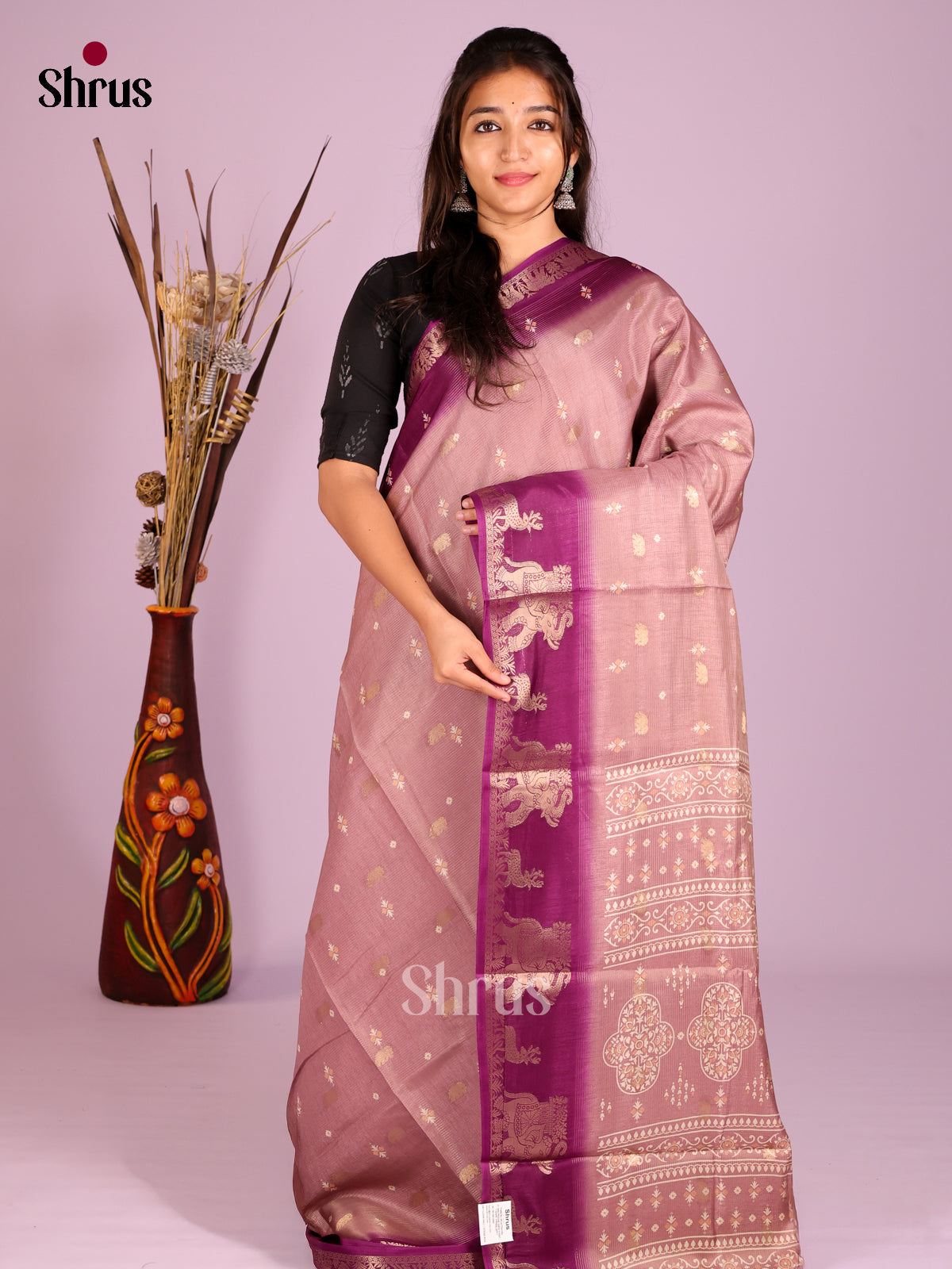 Dusty Pink & Purple- Semi Crepe Saree