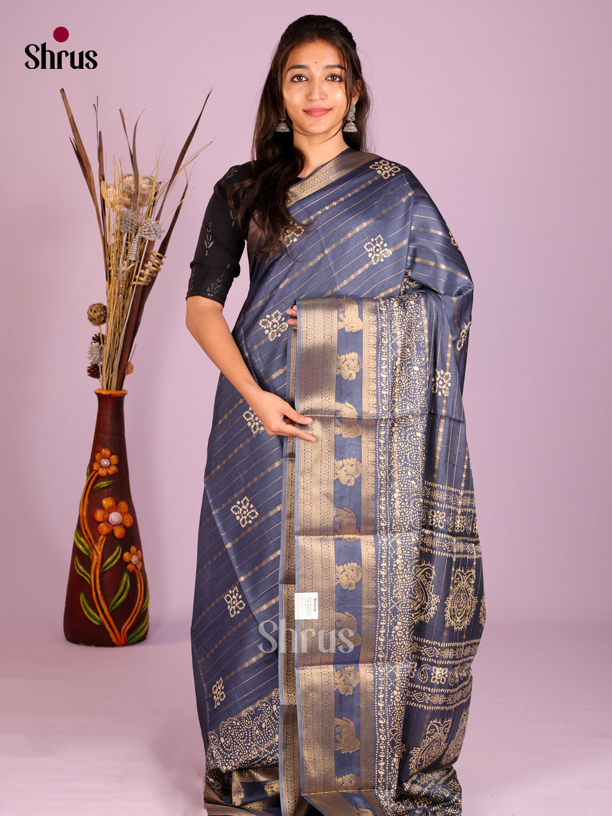 Blue - Semi Crepe Saree