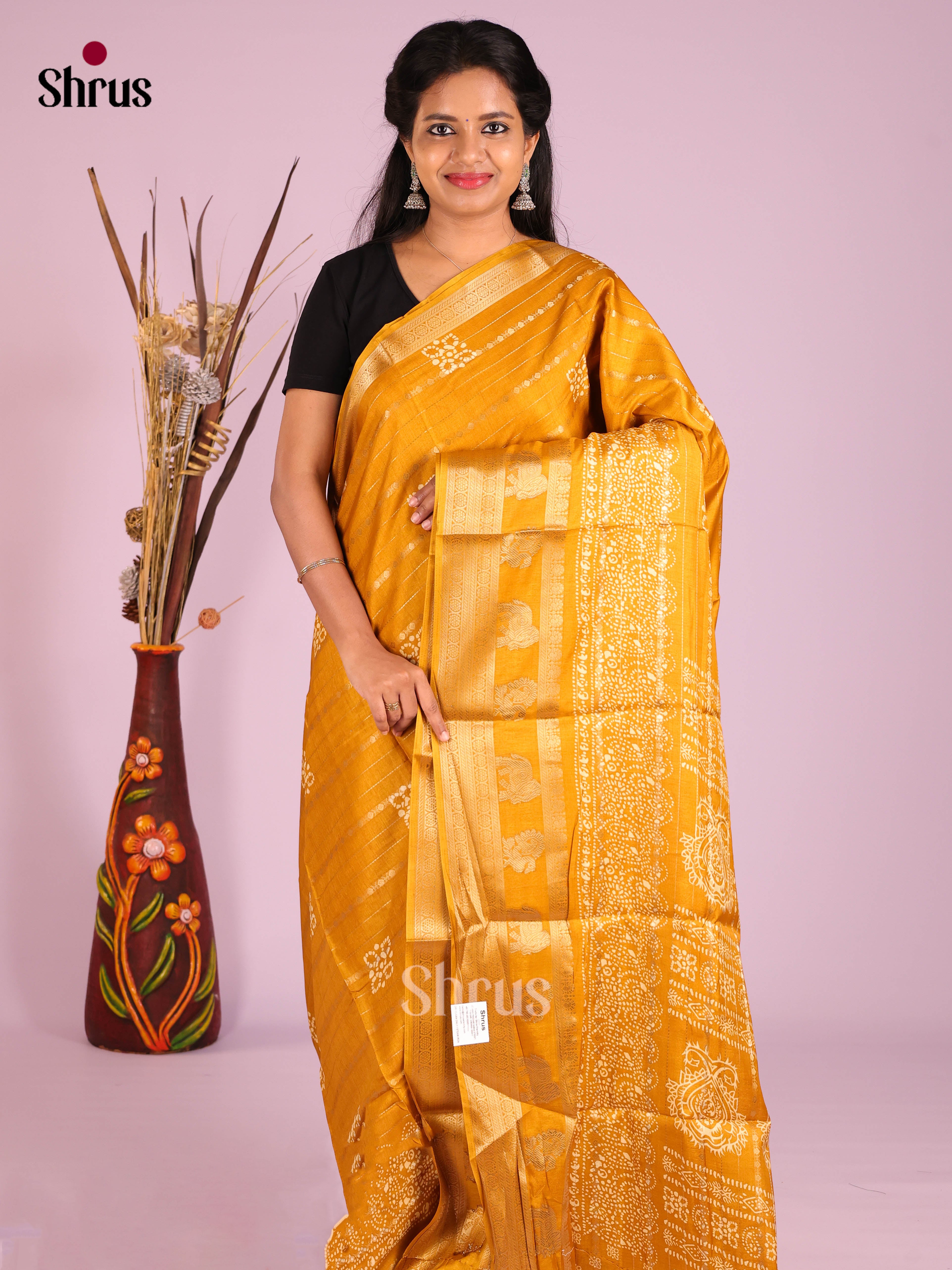 Mustard - Semi Crepe Saree - Shop on Shrus.com