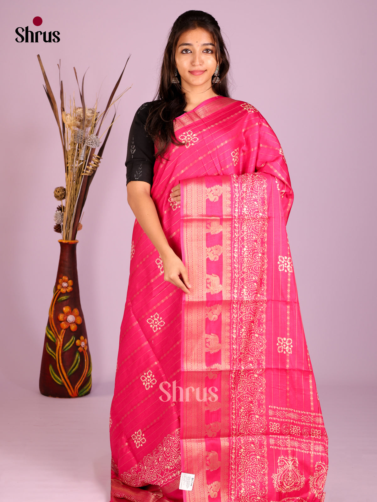 Pink - Semi Crepe Saree