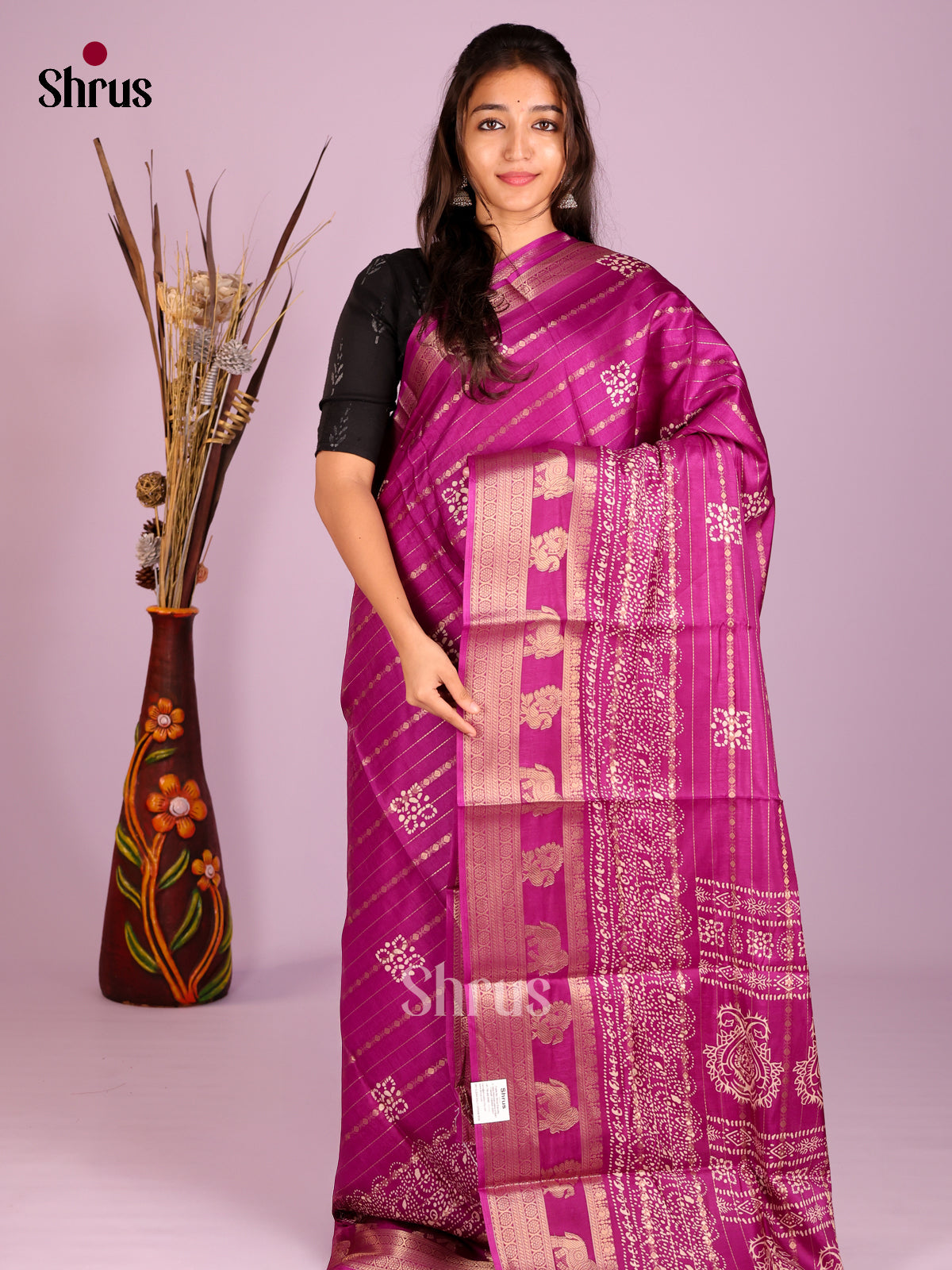Purple- Semi Crepe Saree - Shop on Shrus.com