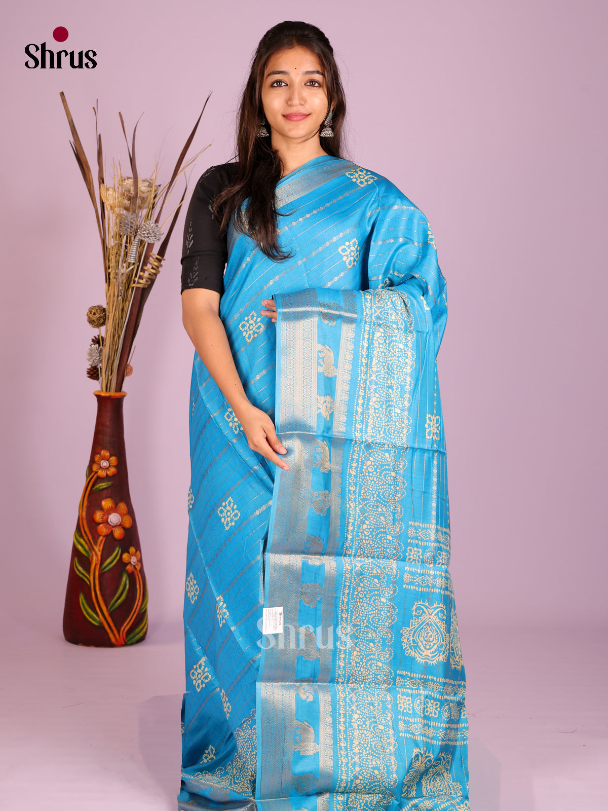 Blue - Semi Crepe Saree