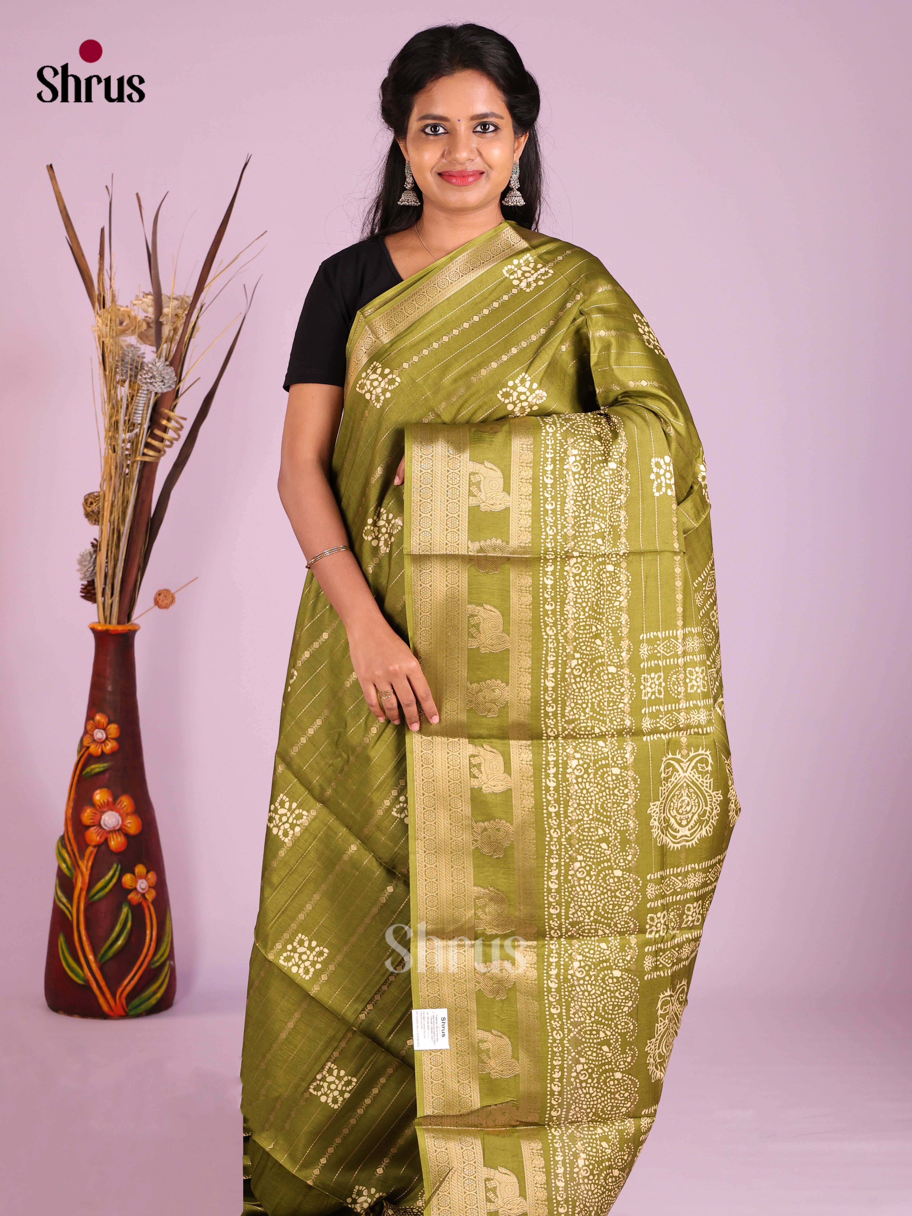 Mehandi Green - Semi Crepe Saree - Shop on Shrus.com