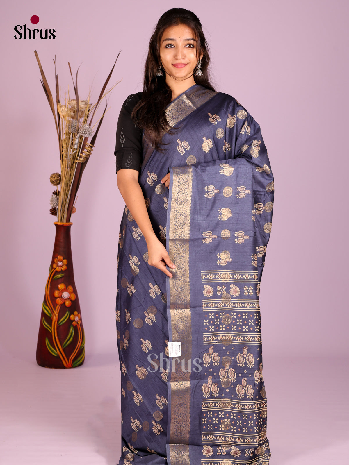 Blue - Semi Crepe Saree
