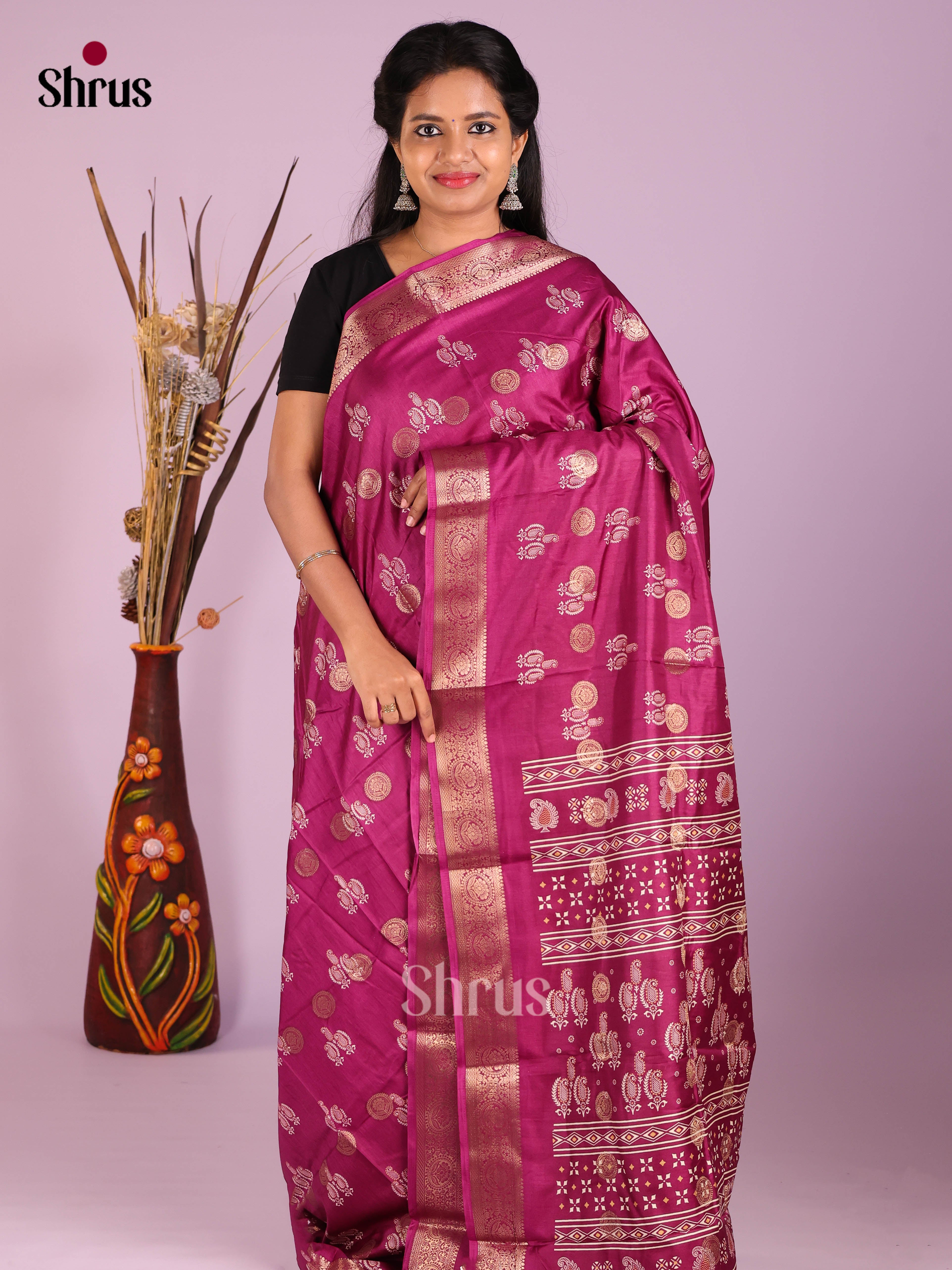 Wine - Semi Crepe Saree - Shop on Shrus.com