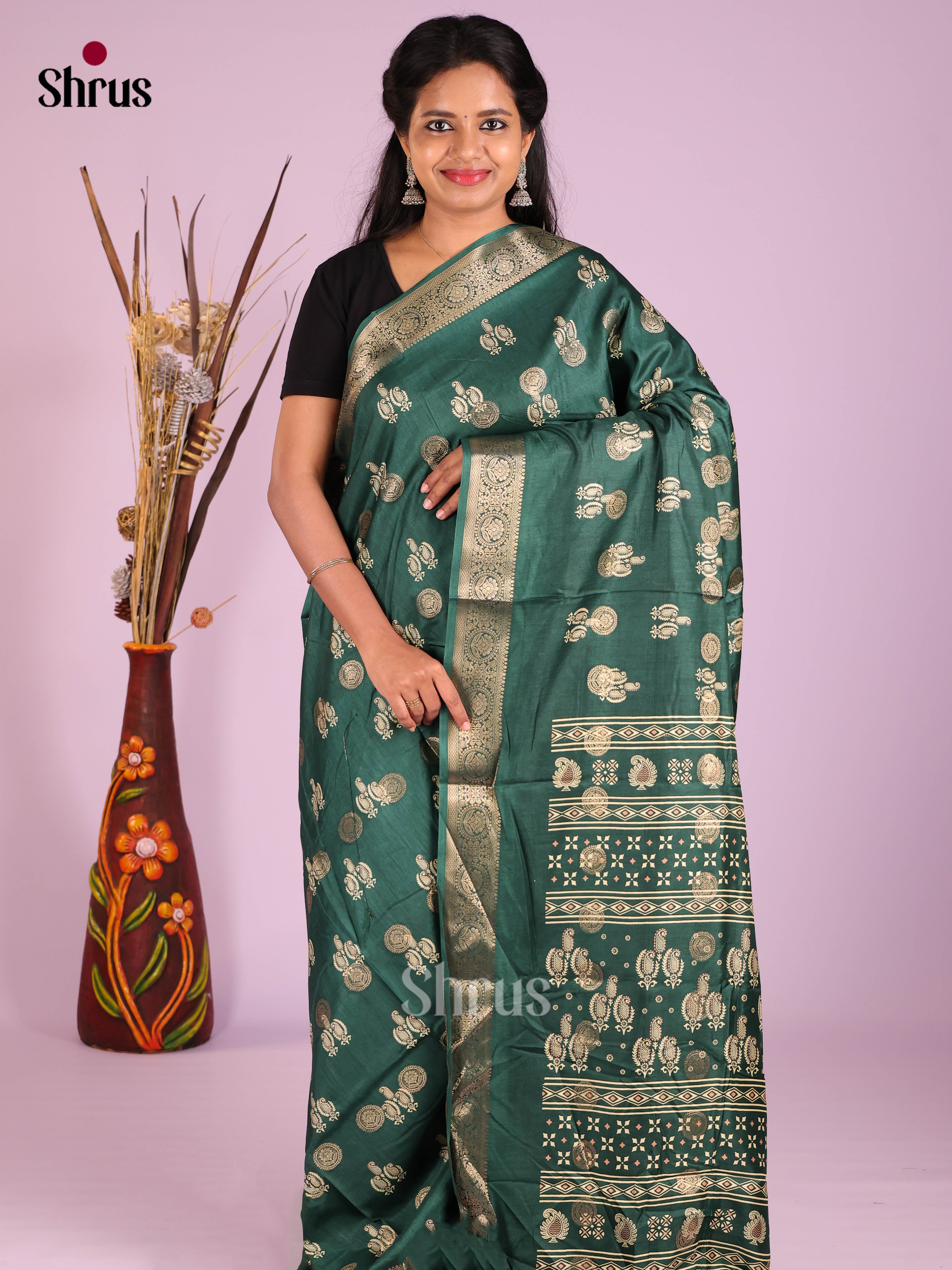 Green - Semi Crepe Saree - Shop on Shrus.com