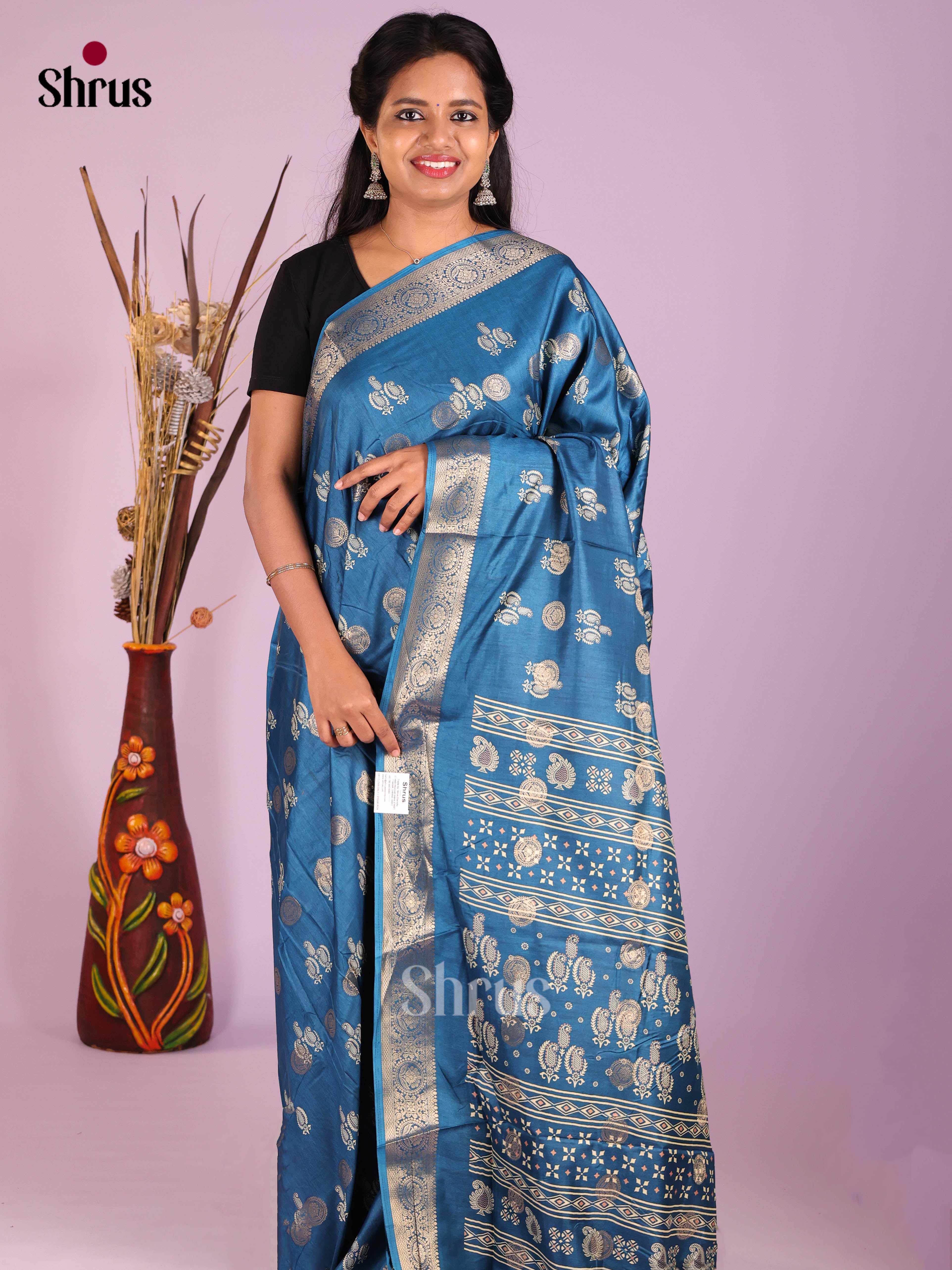 Blue - Semi Crepe Saree