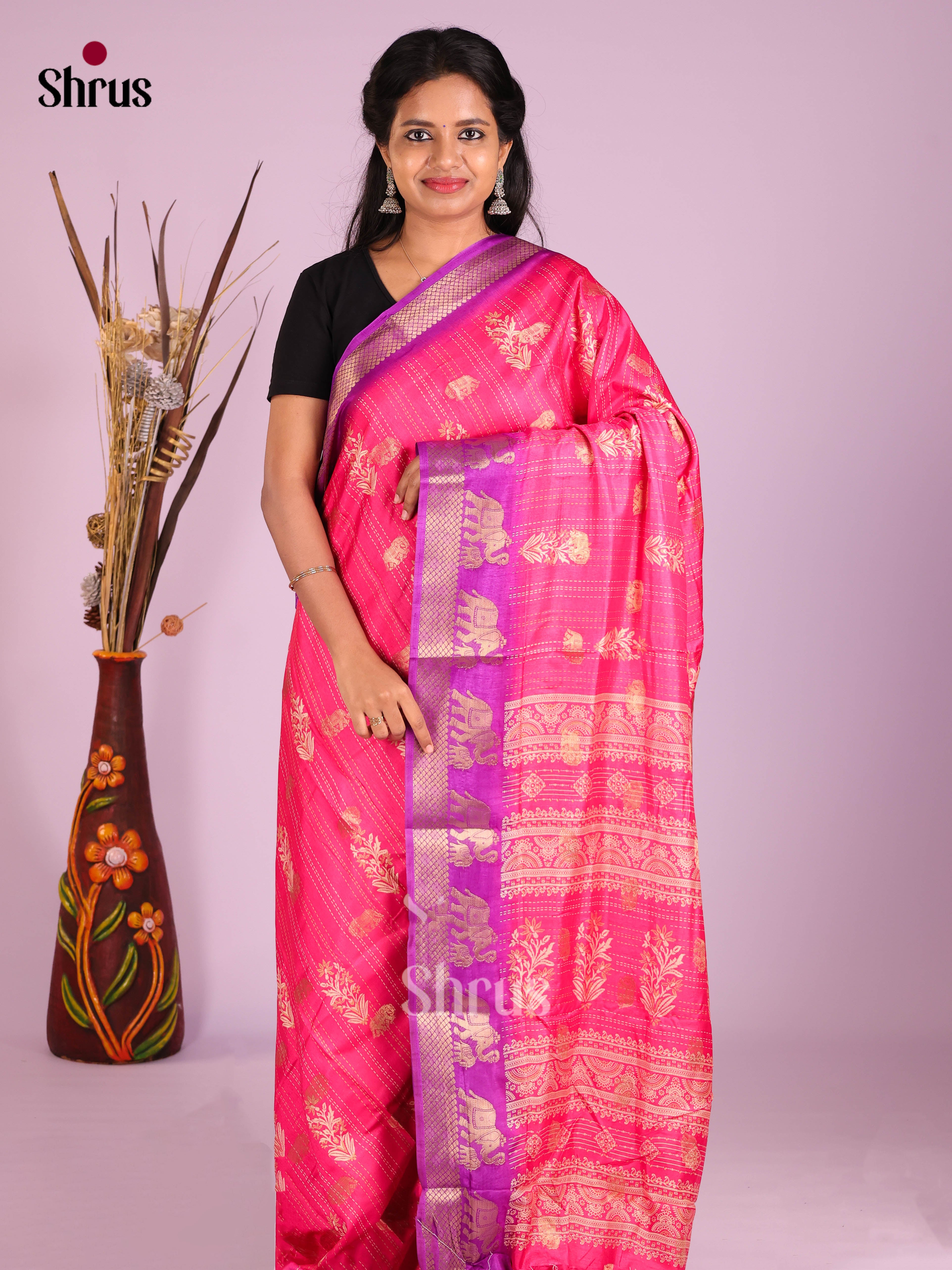 Pink & Purple - Semi Crepe Saree - Shop on Shrus.com