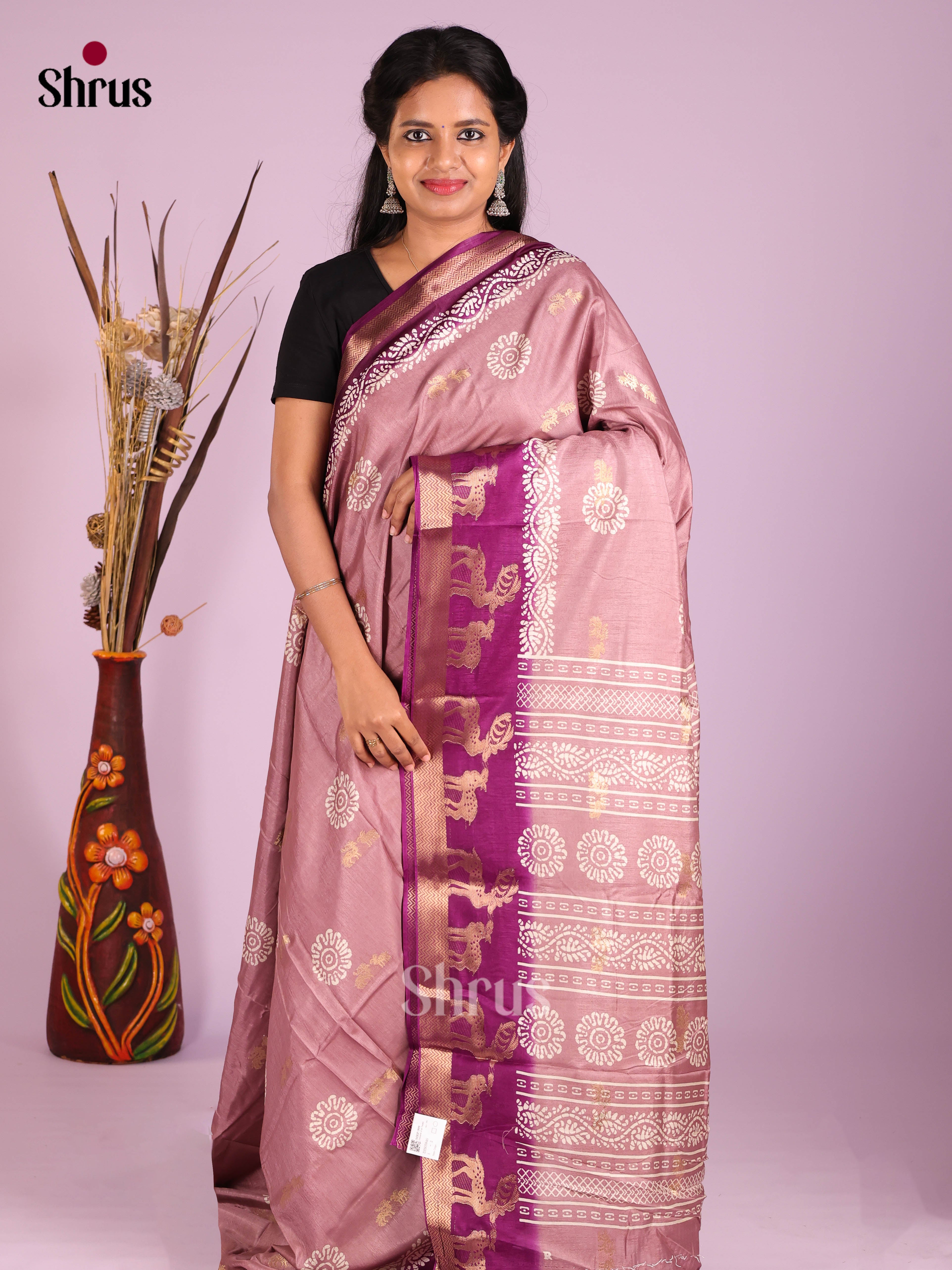 Mild Lavender & Purple - Semi Crepe Saree - Shop on Shrus.com