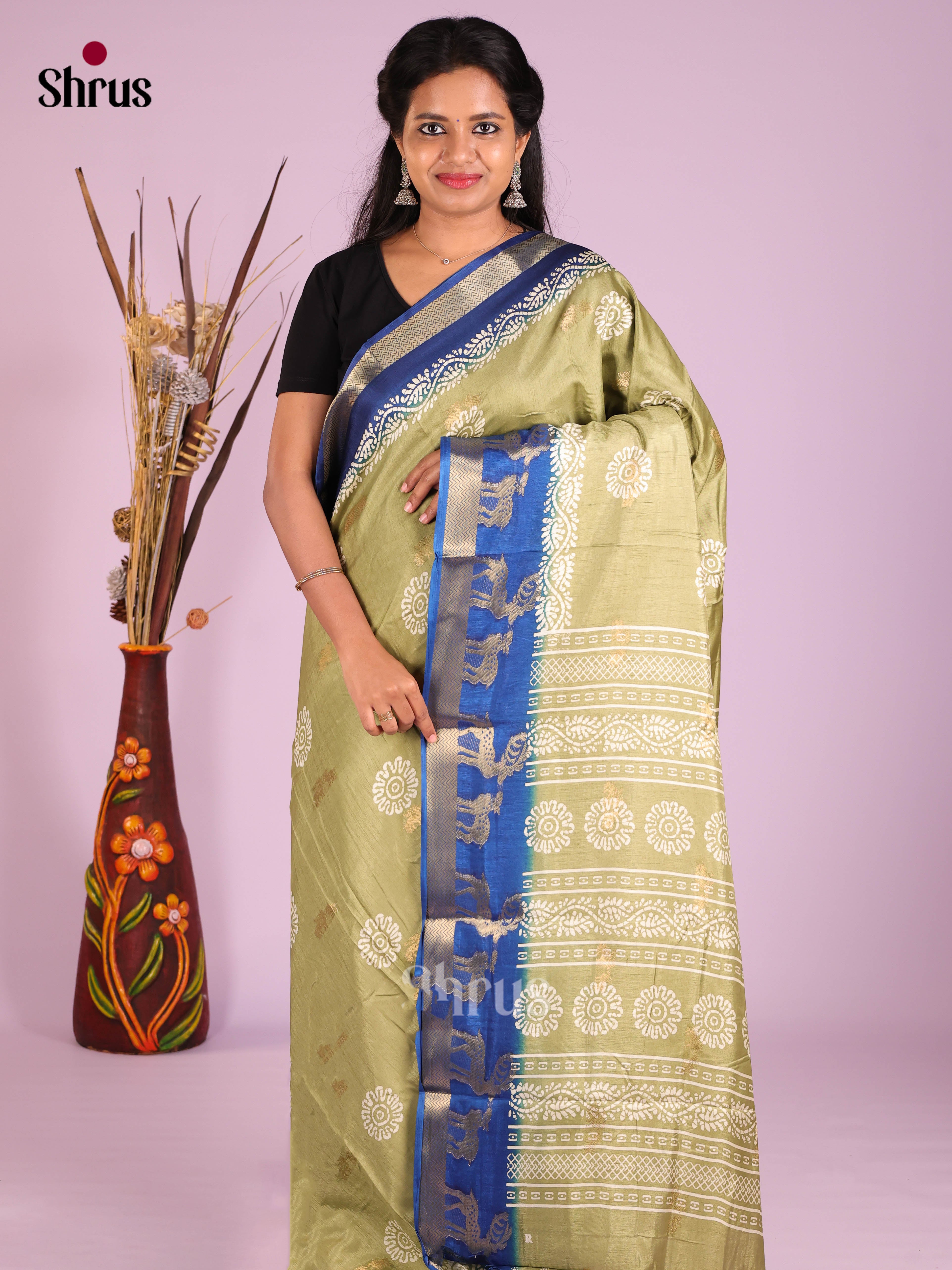 Elachi Green & Blue - Semi Crepe Saree - Shop on Shrus.com
