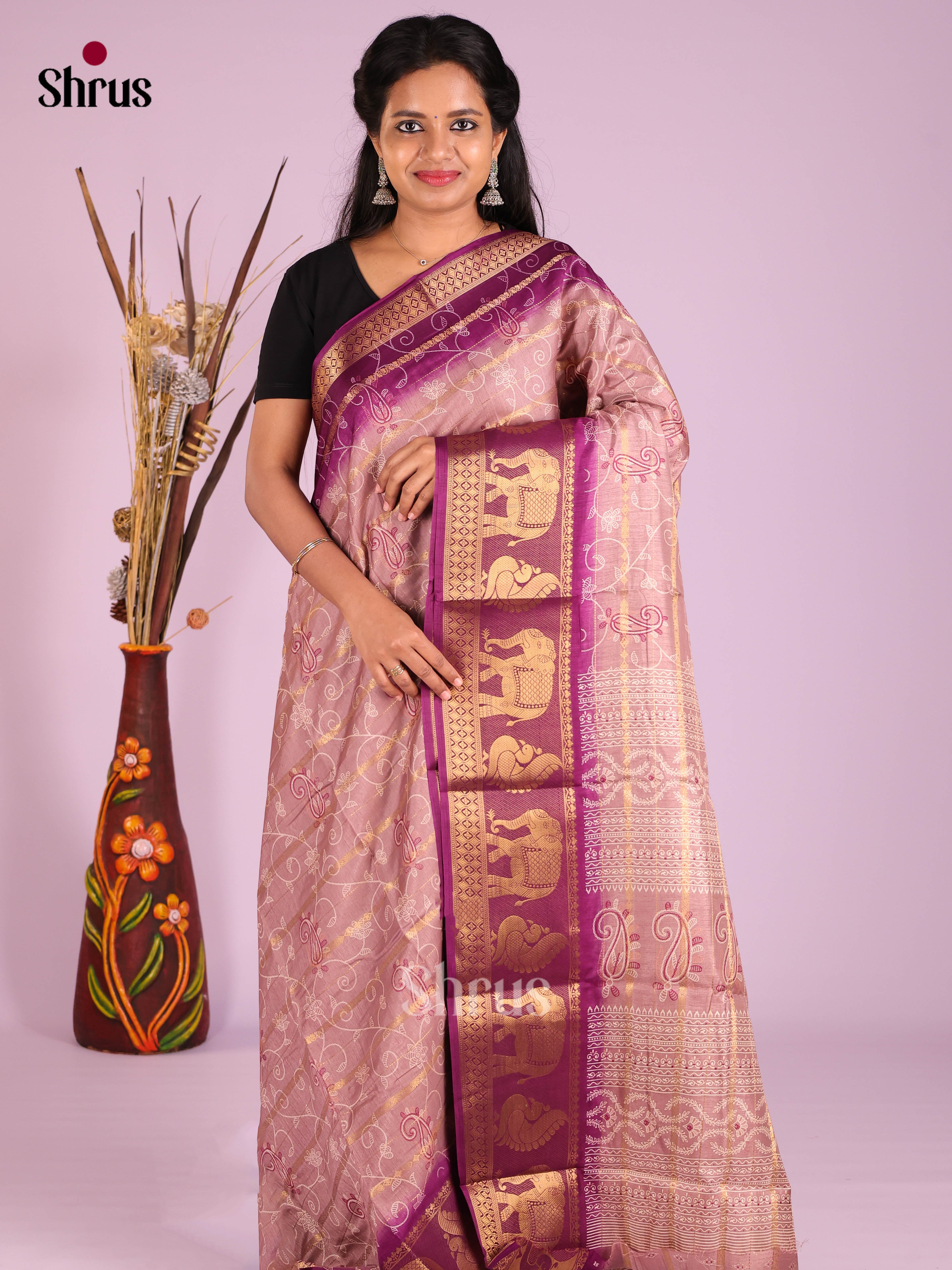 Mild Lavender & Purple- Semi Crepe Saree - Shop on Shrus.com