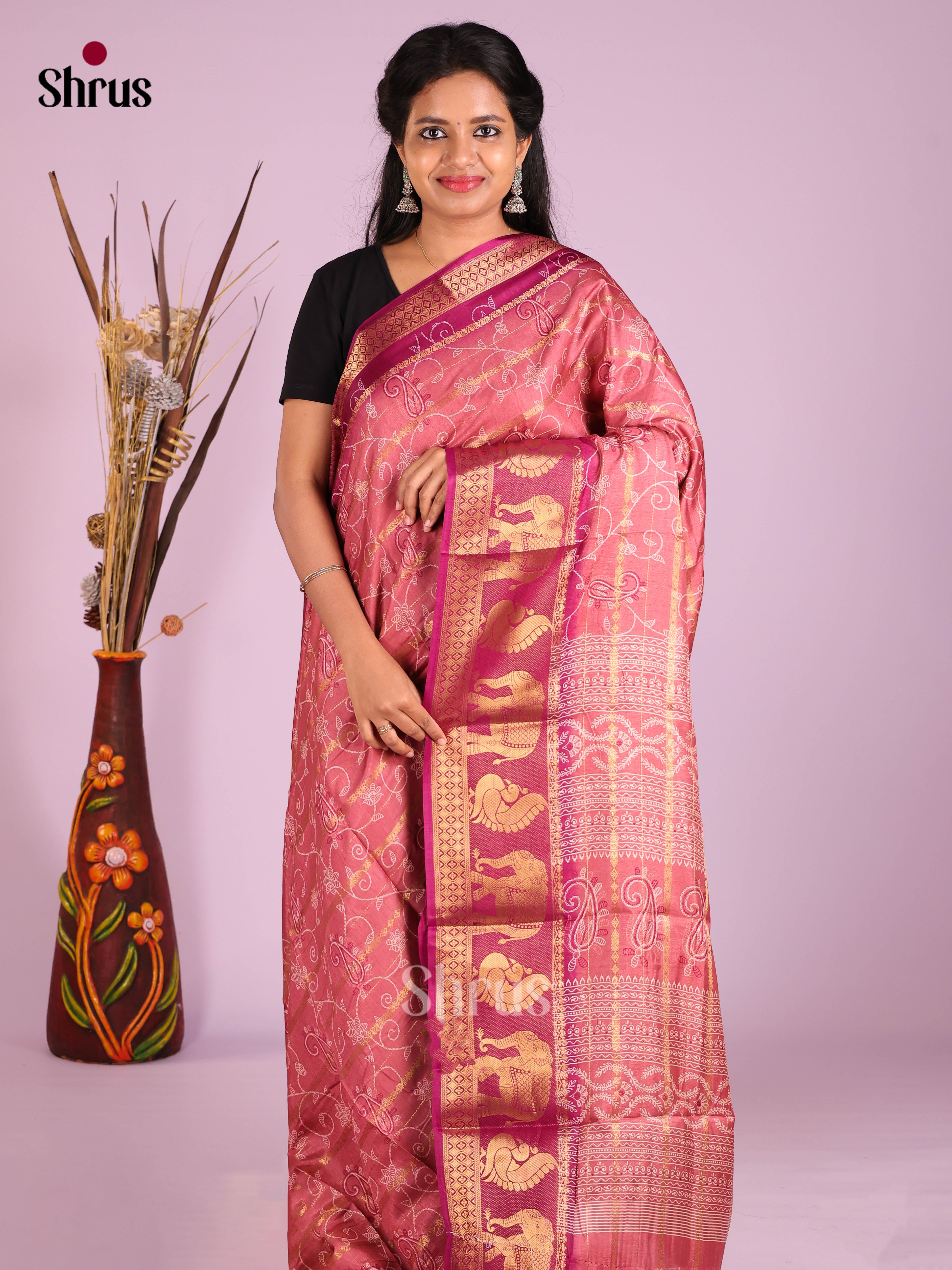 Pink & Purple - Semi Crepe Saree - Shop on Shrus.com