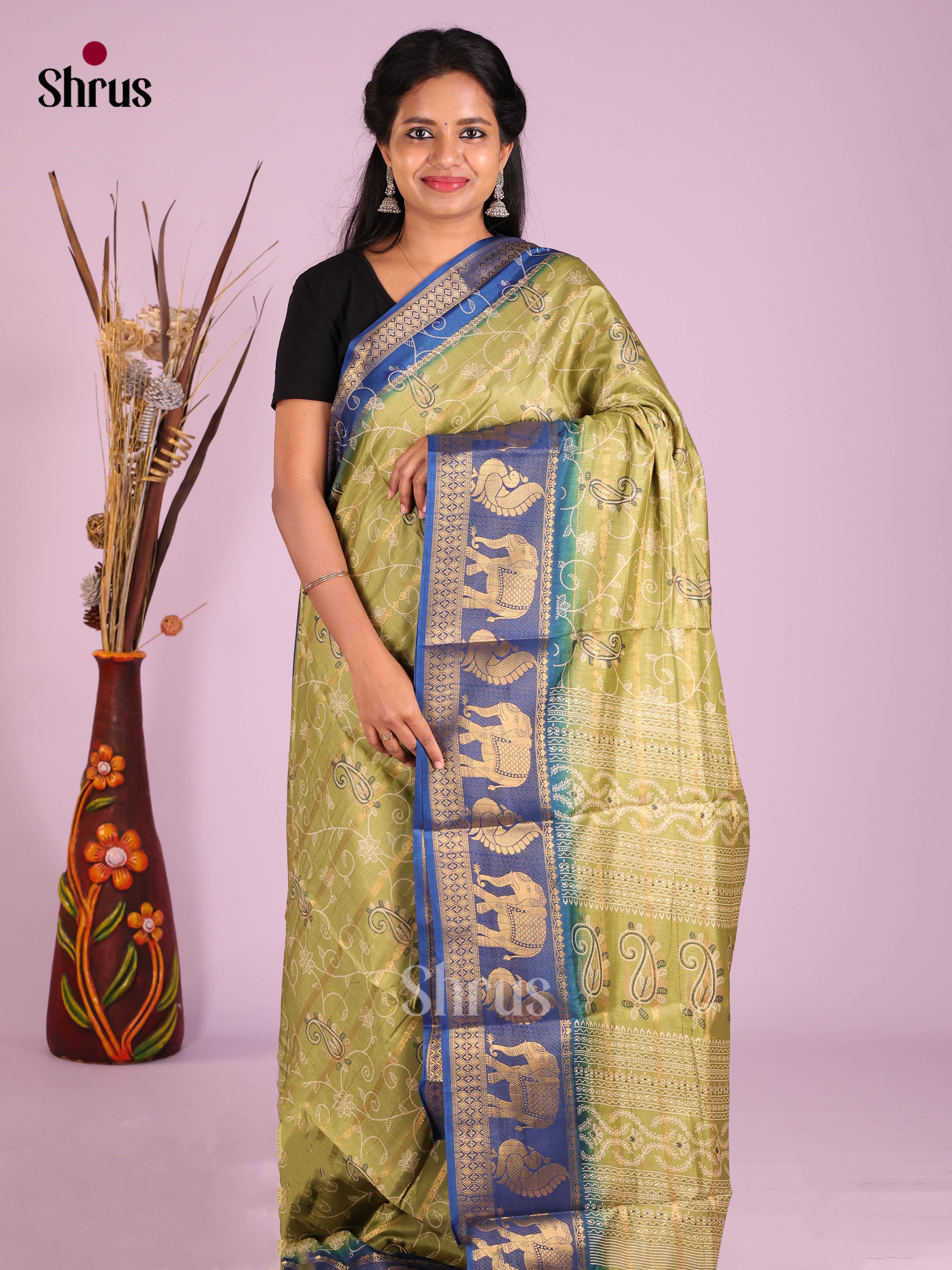 Green & Blue- Semi Crepe Saree