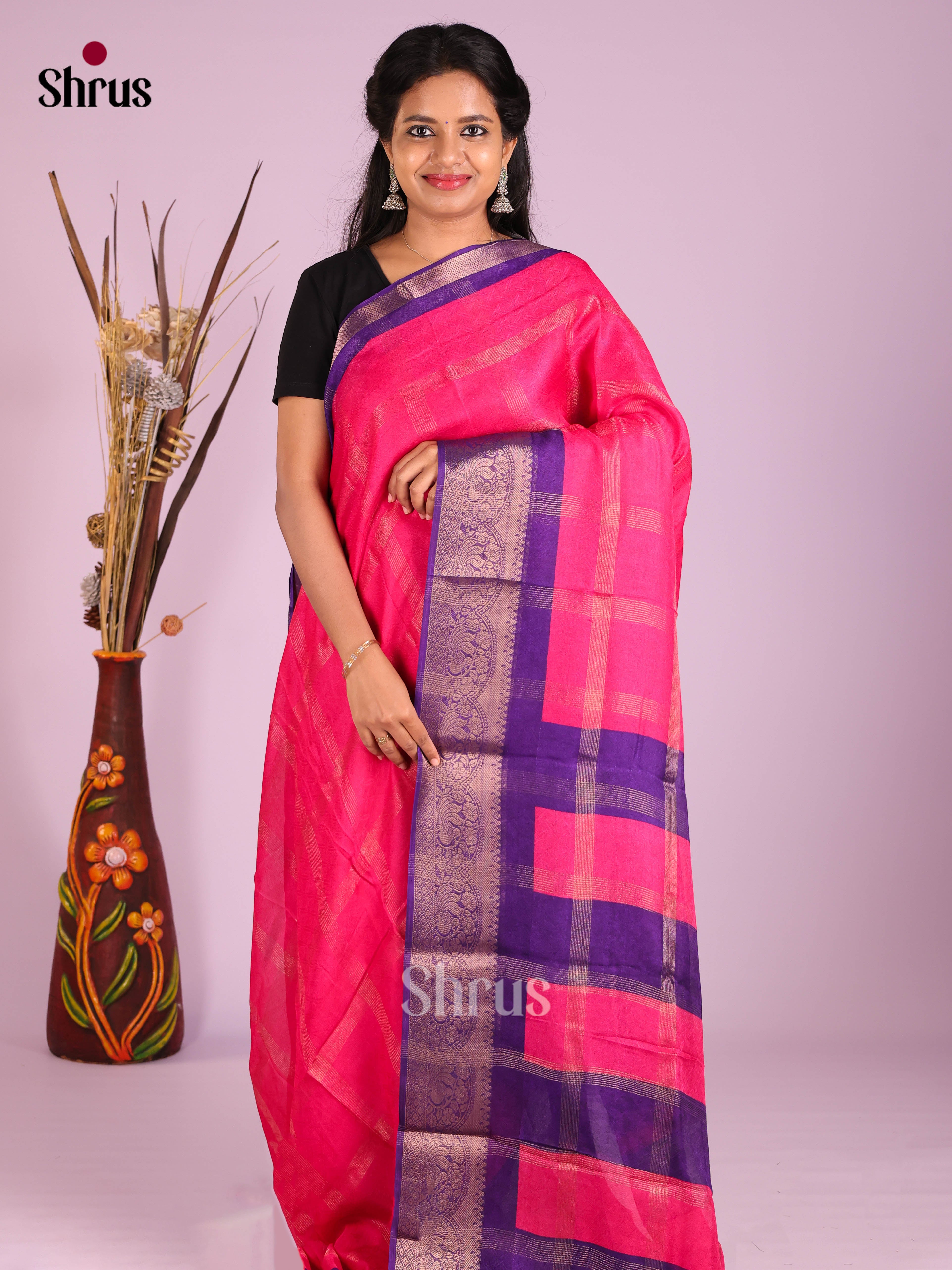 Pink & Blue - Semi Crepe Saree - Shop on Shrus.com