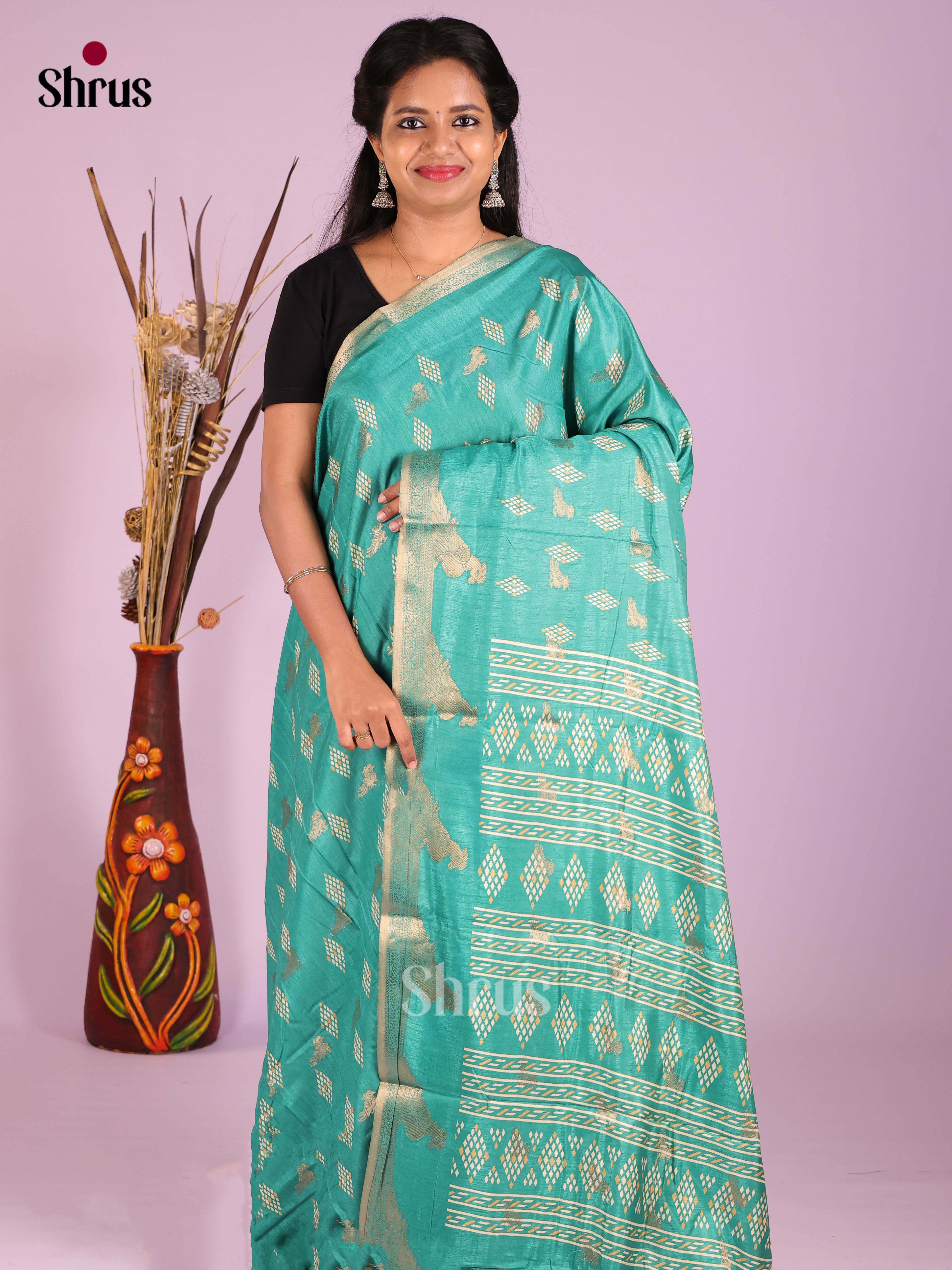 Teal Blue - Semi Crepe Saree