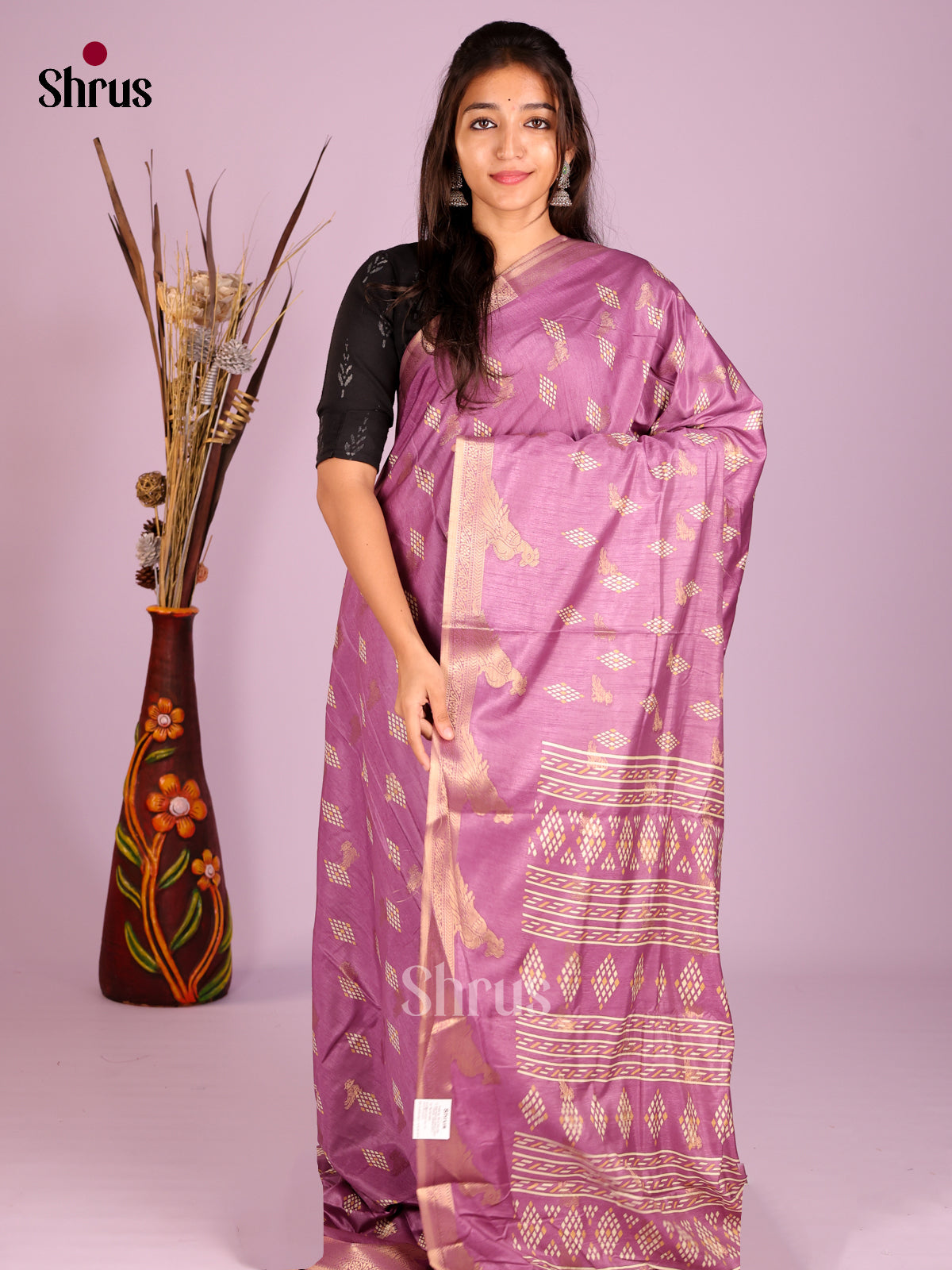 Lavender - Semi Crepe Saree - Shop on Shrus.com