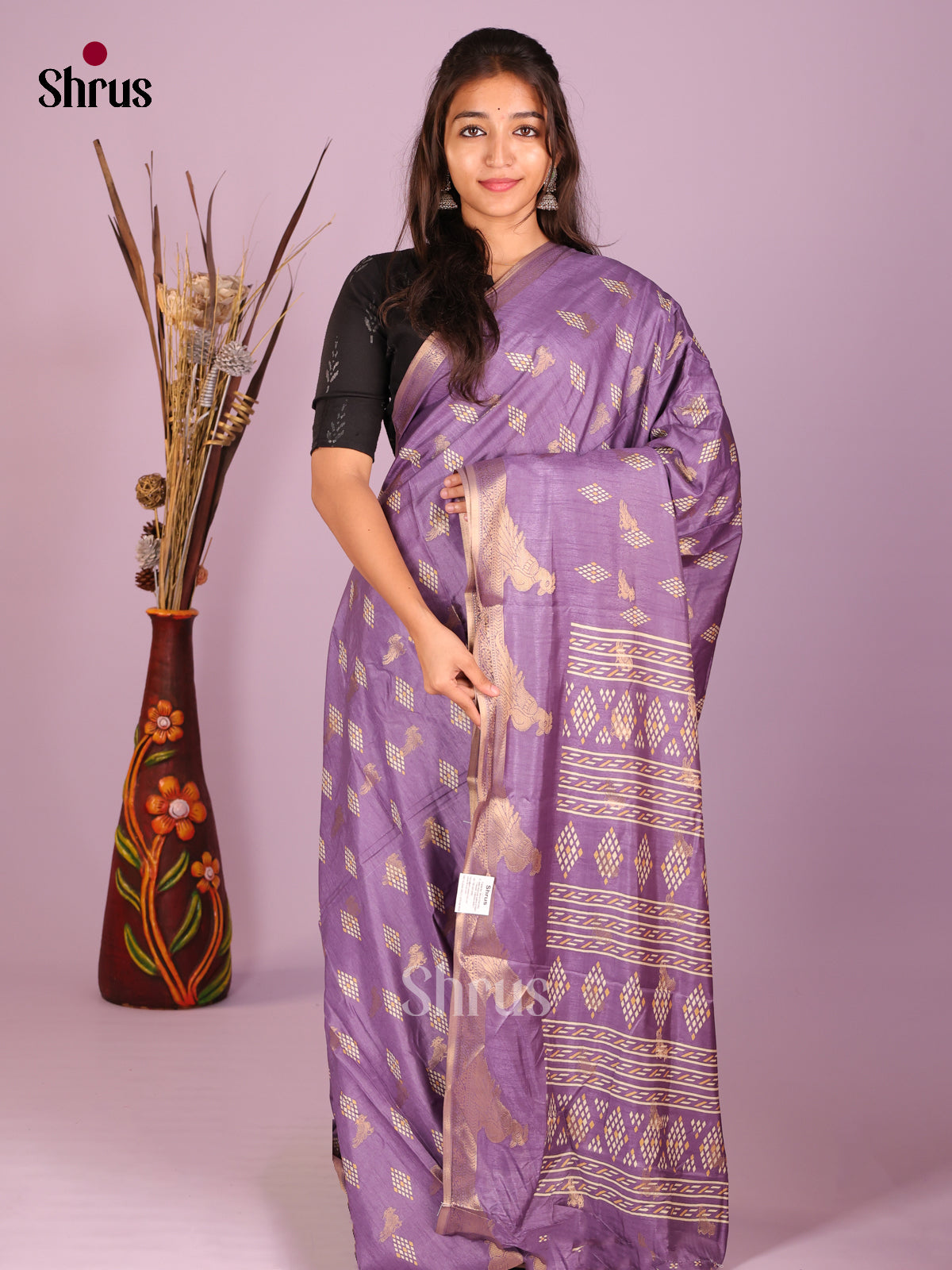 Purple - Semi Crepe Saree - Shop on Shrus.com