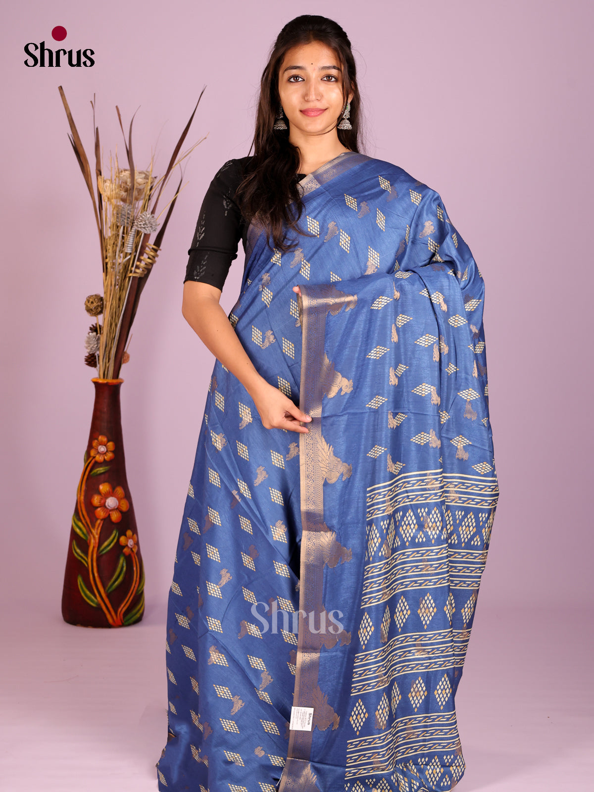 Blue - Semi Crepe Saree