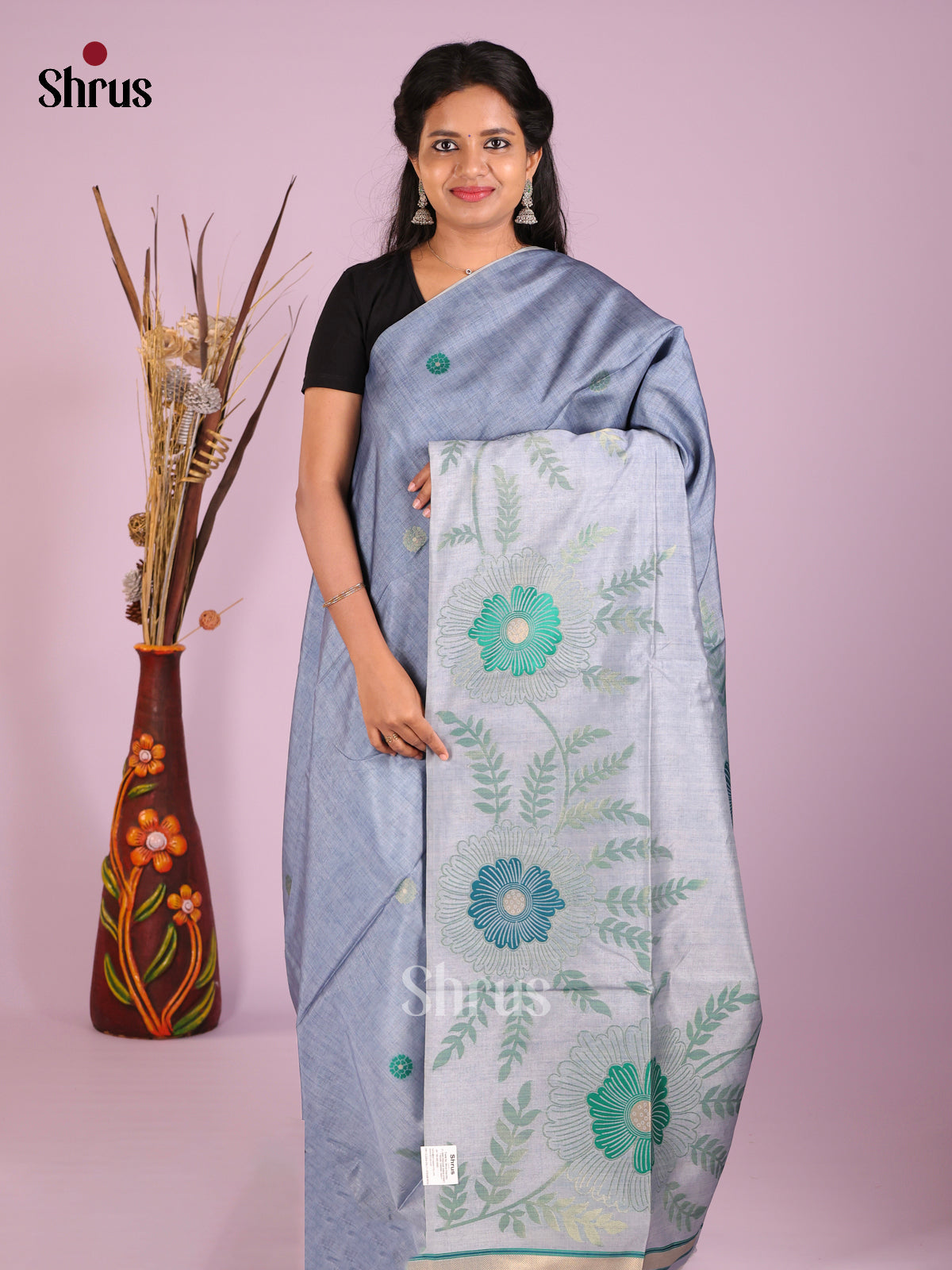 Blue & Grey - Semi Tussar Saree