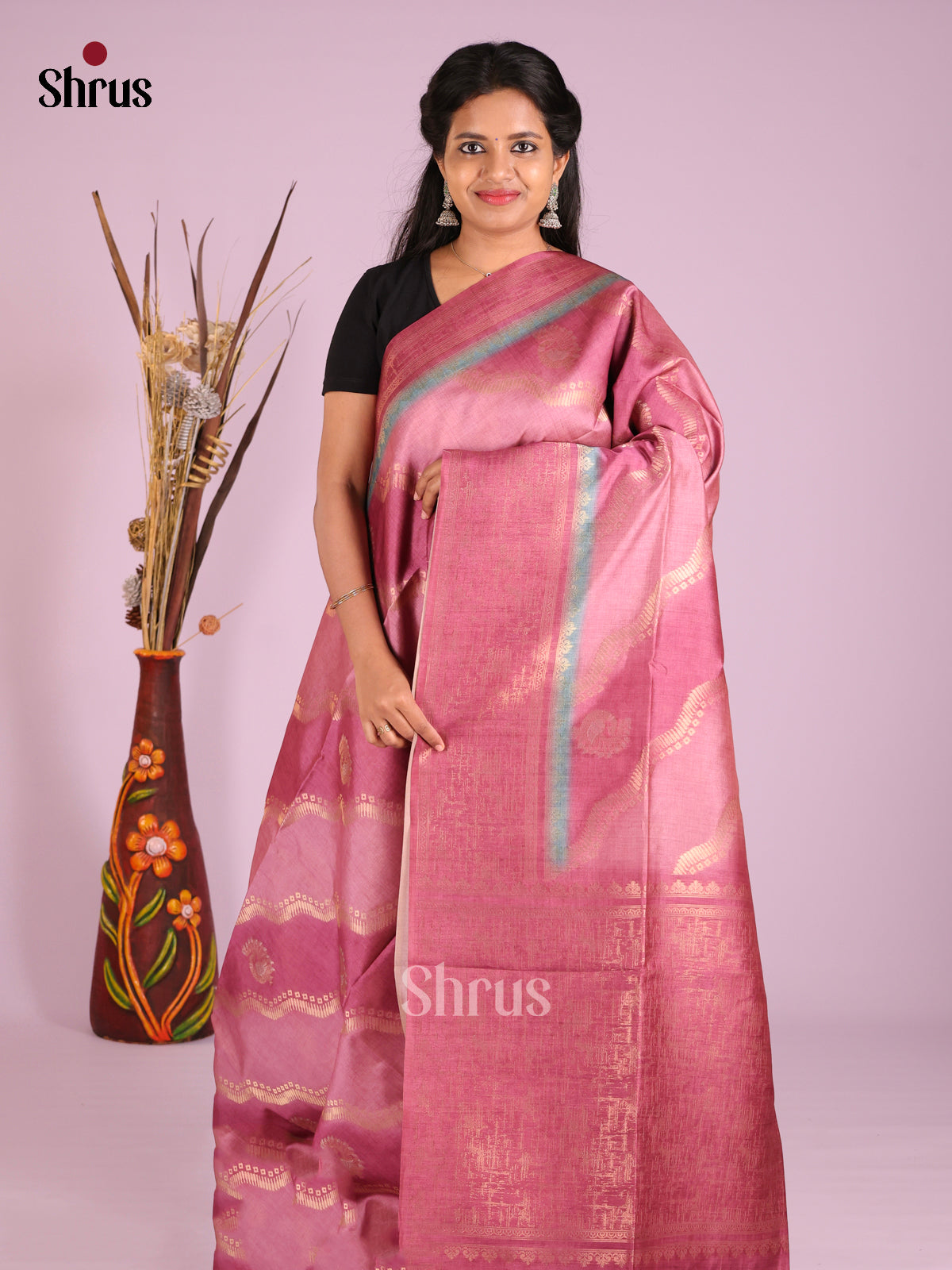 Pink - Semi Tussar Saree