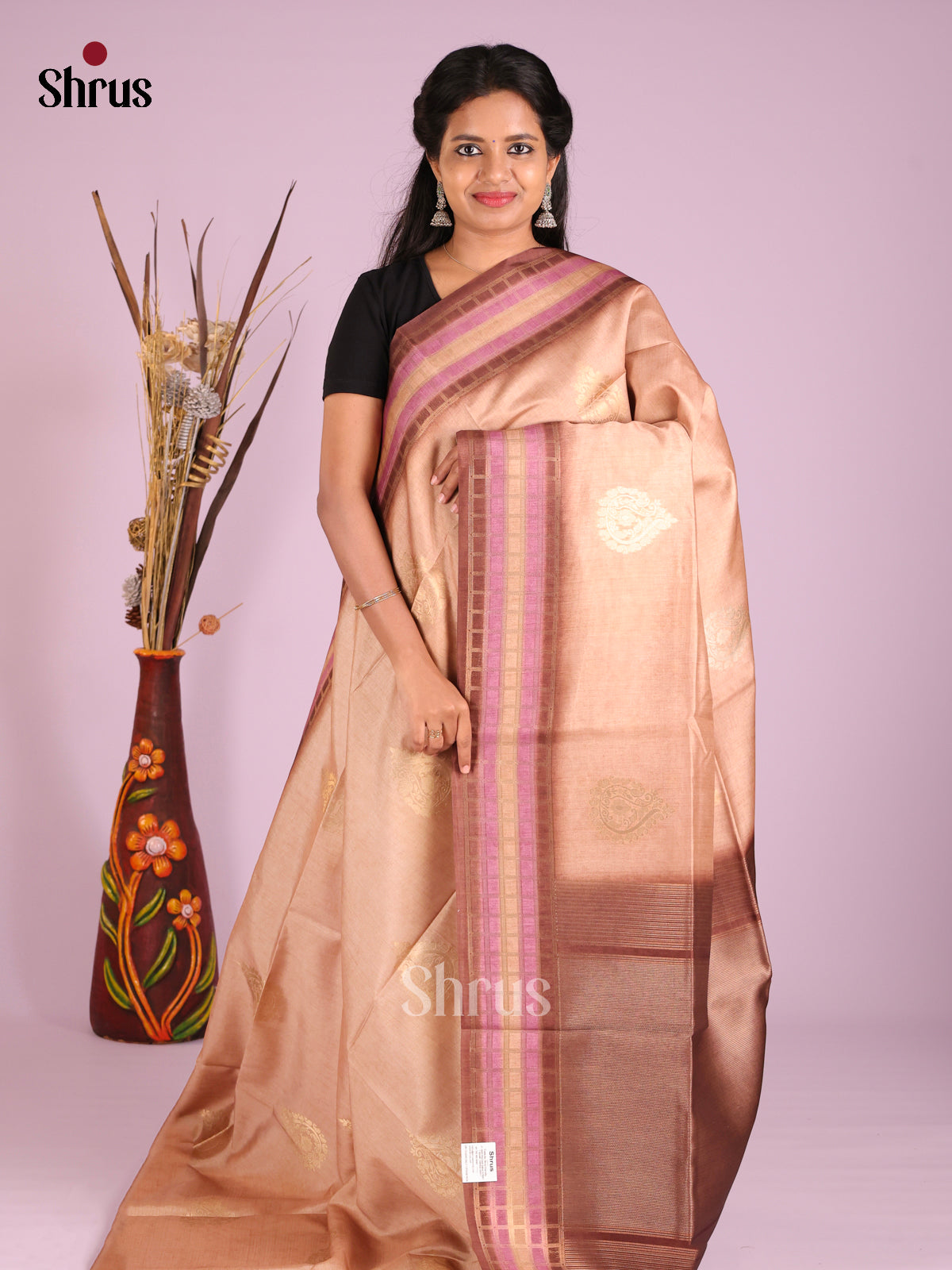Dusty Brown & Lavender- Semi Tussar Saree