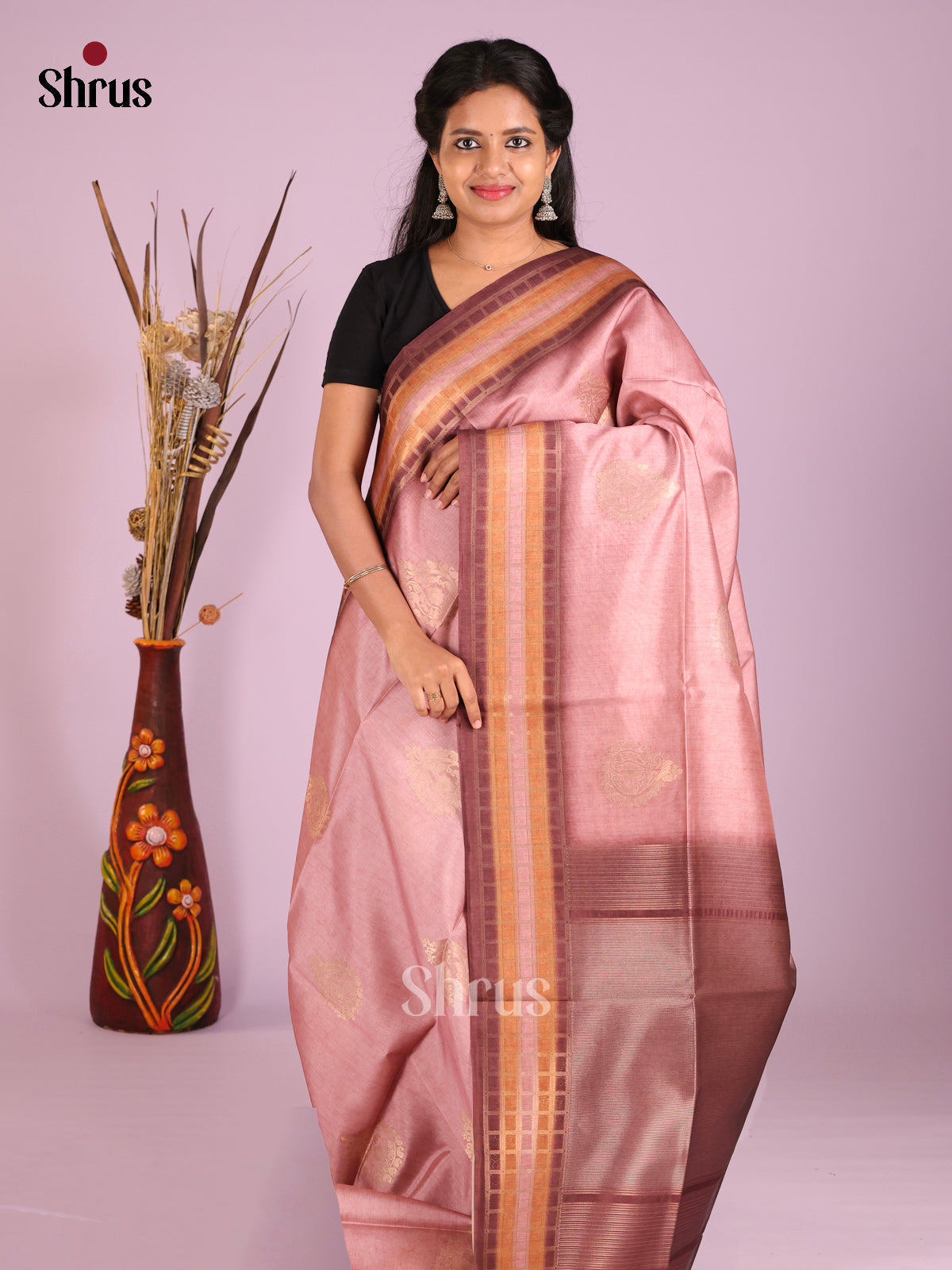 Dusty Pink & Brown - Semi Tussar Saree