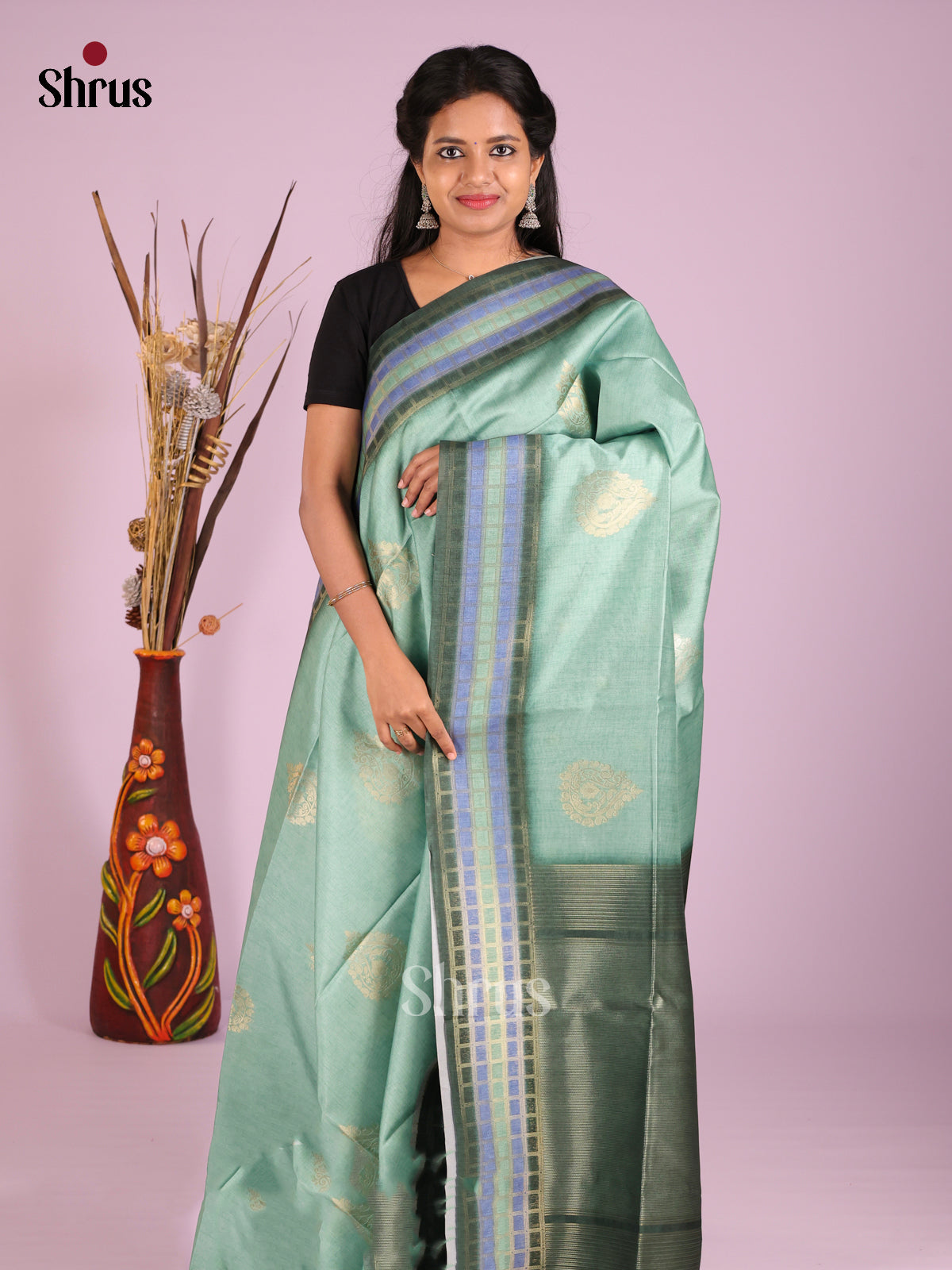 Green & Blue - Semi Tussar Saree