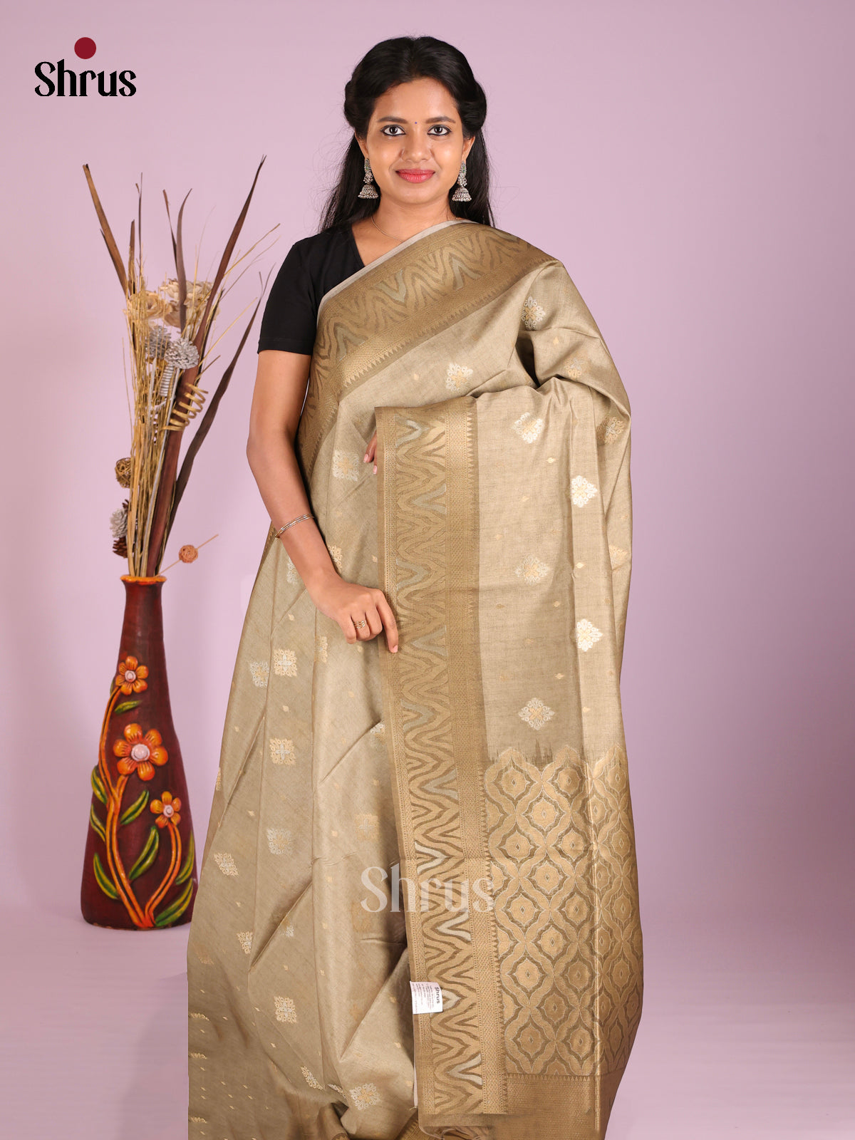 Grey - Semi Tussar Saree