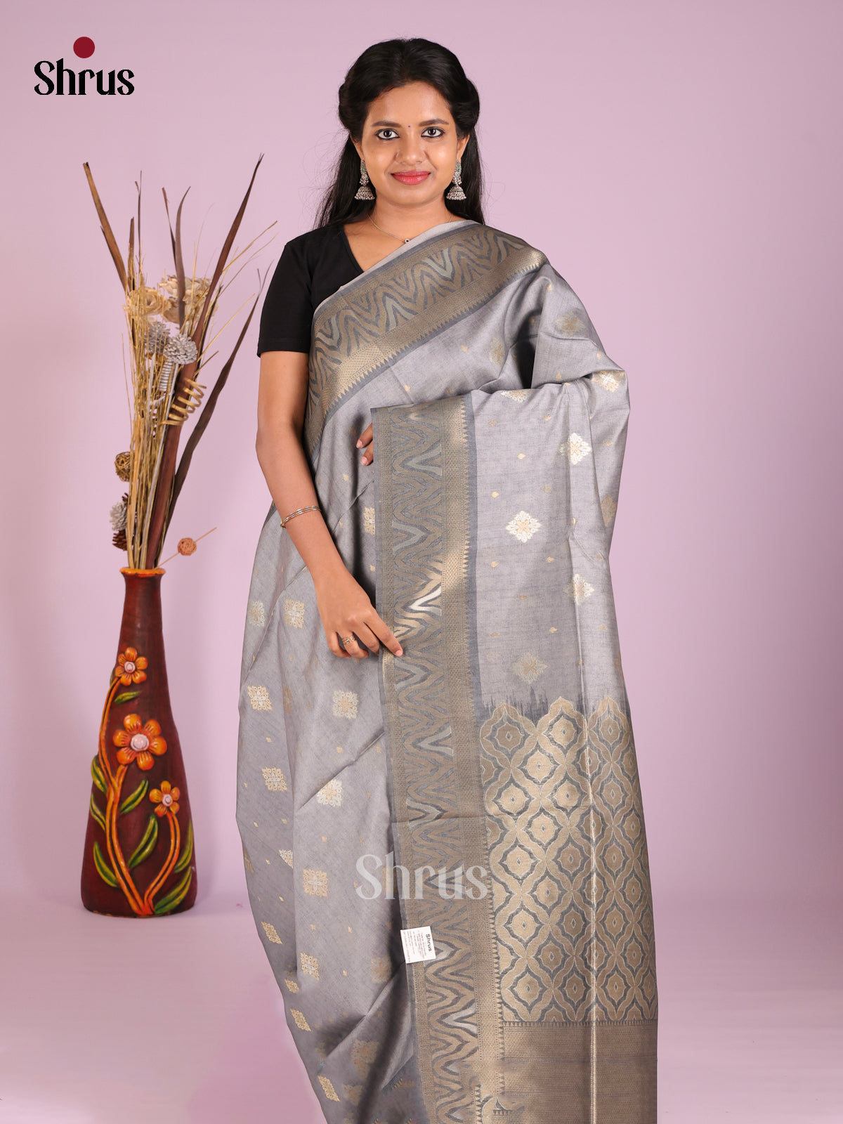 Grey - Semi Tussar Saree