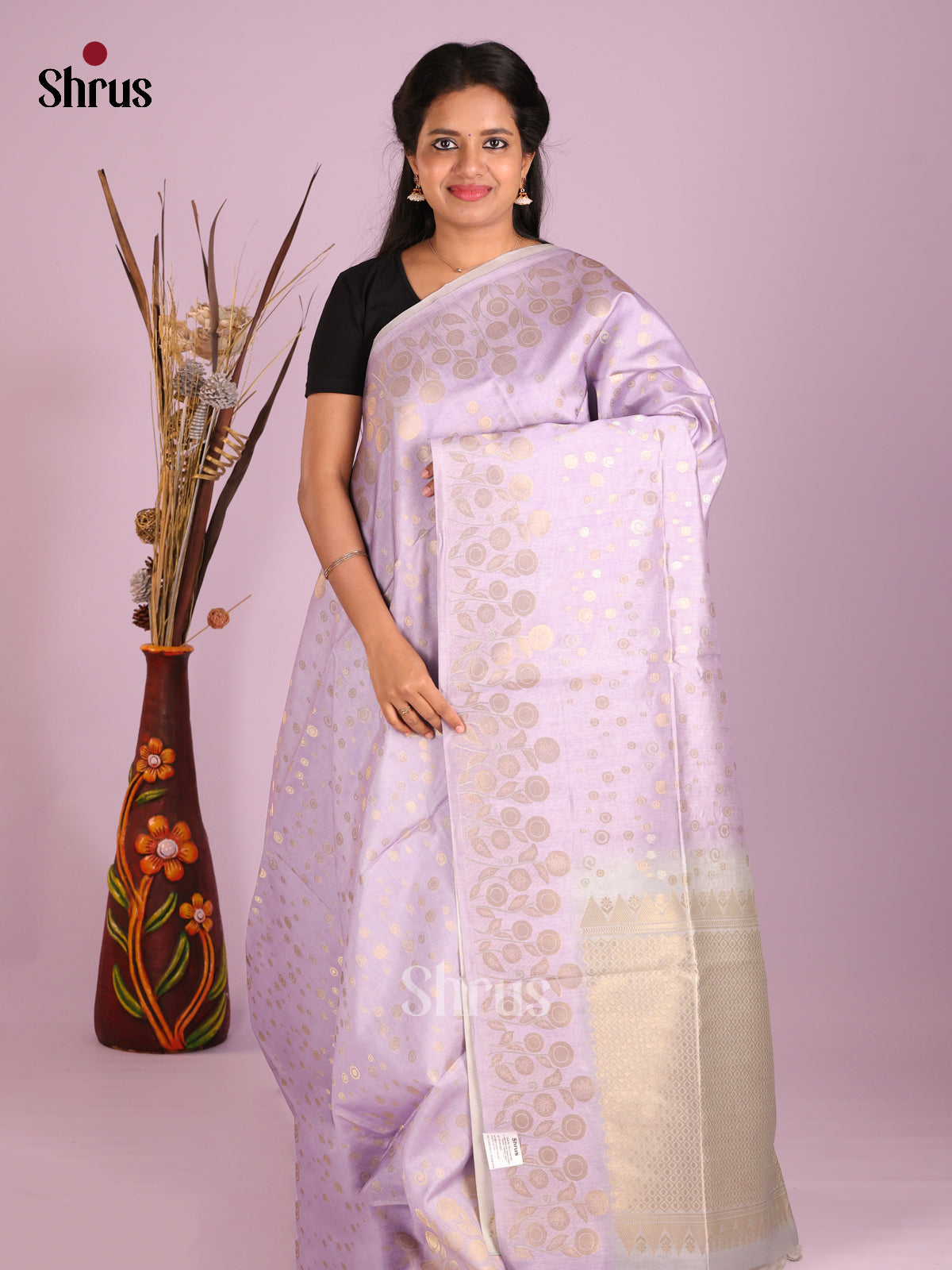 Lavender & Grey - Semi Tussar Saree
