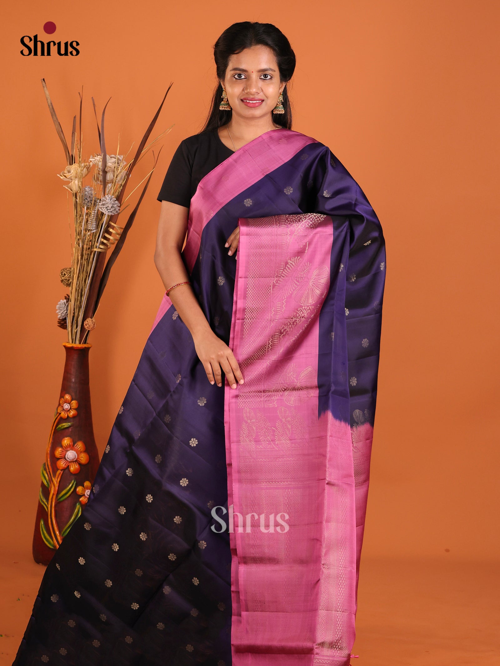 Pink and blue Soft Silk Saree