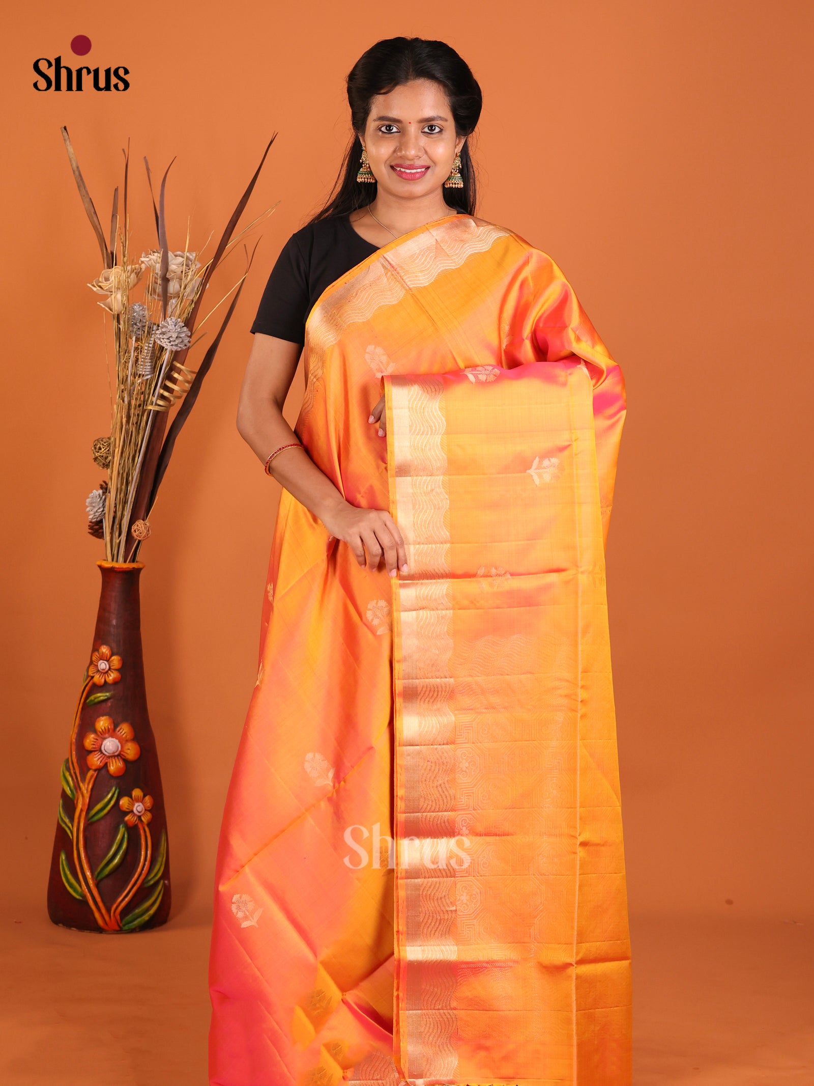 bright orange Soft Silk Saree