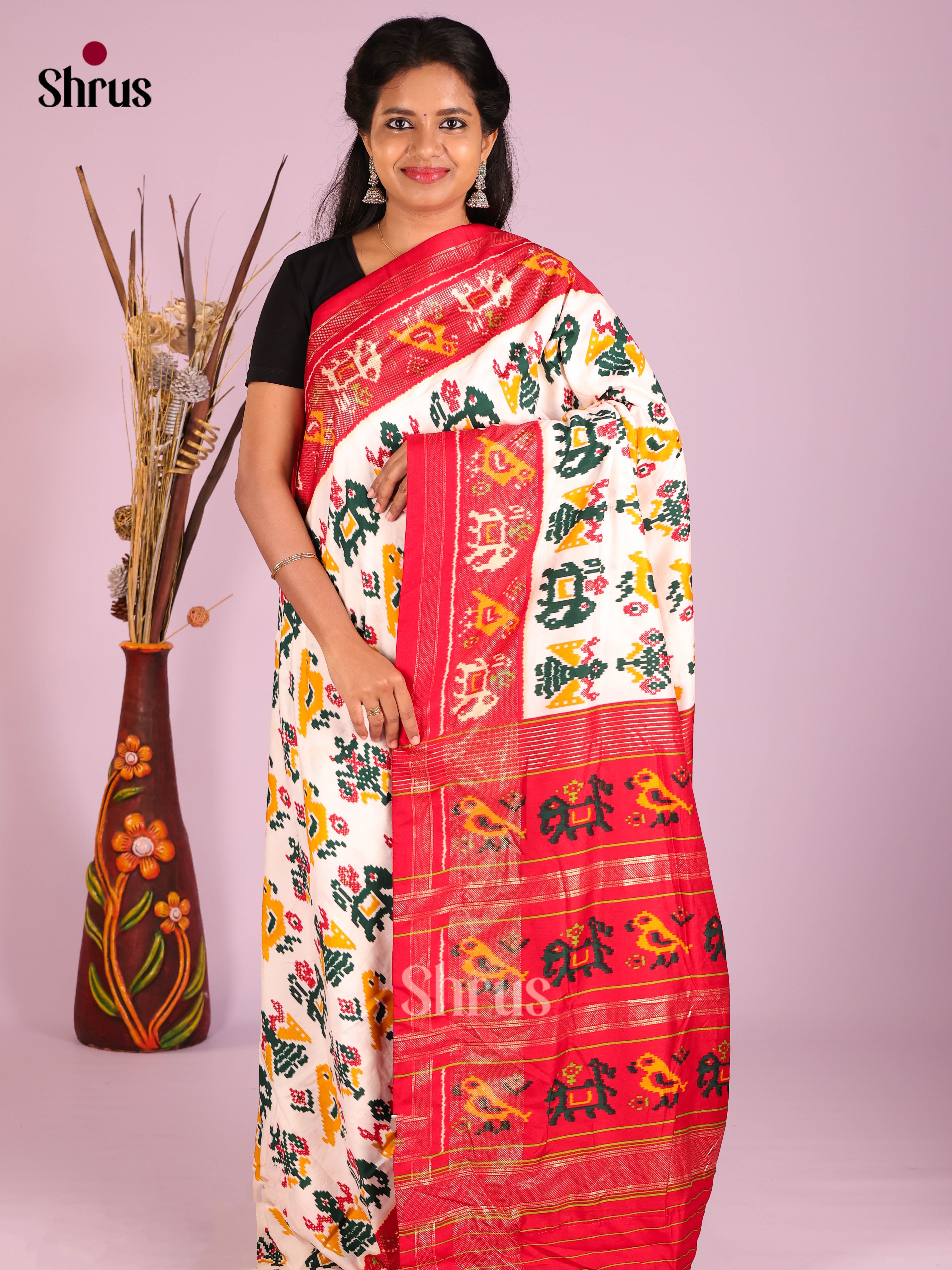 DIS06074 - Semi Ikkat Print Saree - Shop on Shrus.com