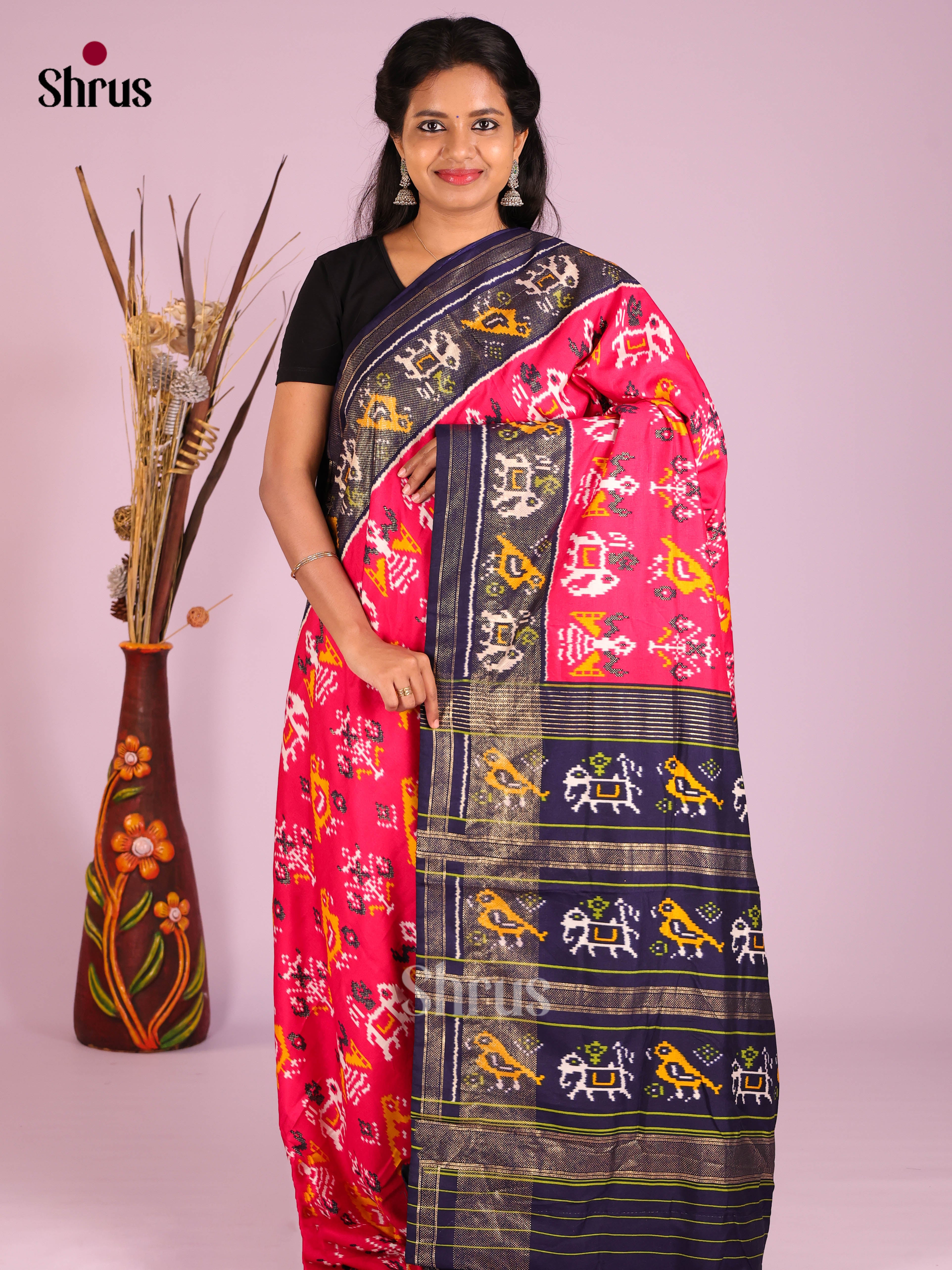 DIS06077 - Semi Ikkat Print Saree - Shop on Shrus.com