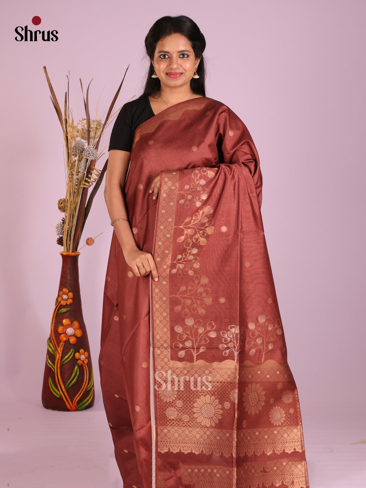 Brown - Semi Tussar Saree
