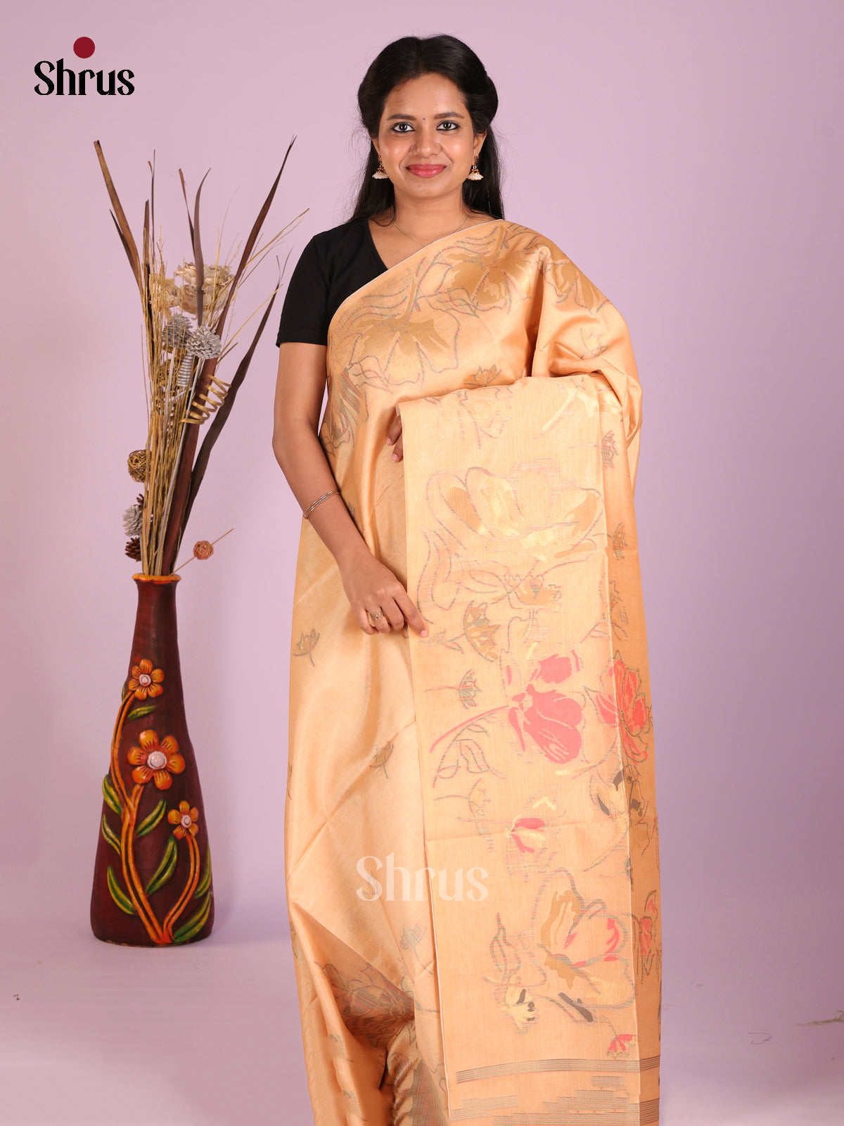 Peach - Semi Tussar Saree