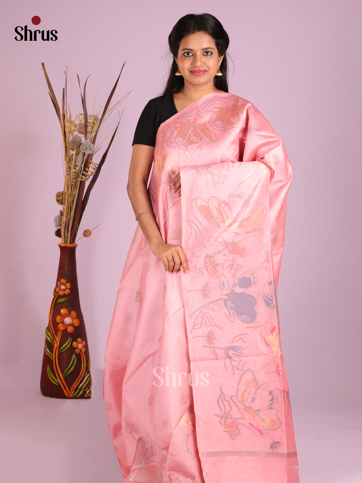 Pink - Semi Tussar Saree