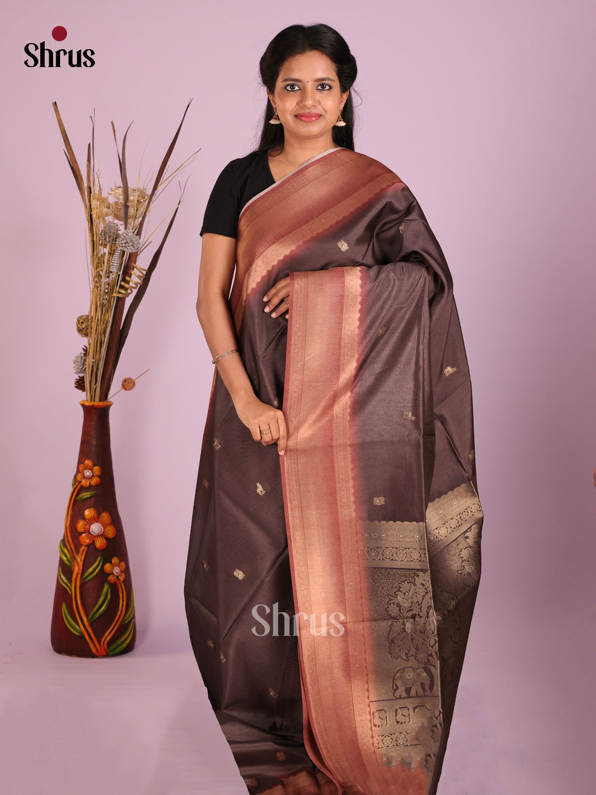 Brown - Semi Tussar Saree